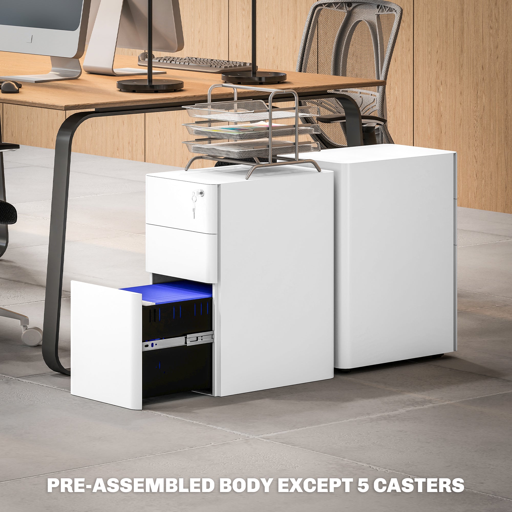 Vinsetto 3-Drawer Steel Filing Cabinet with Lock - White - North Peak Garden Furniture