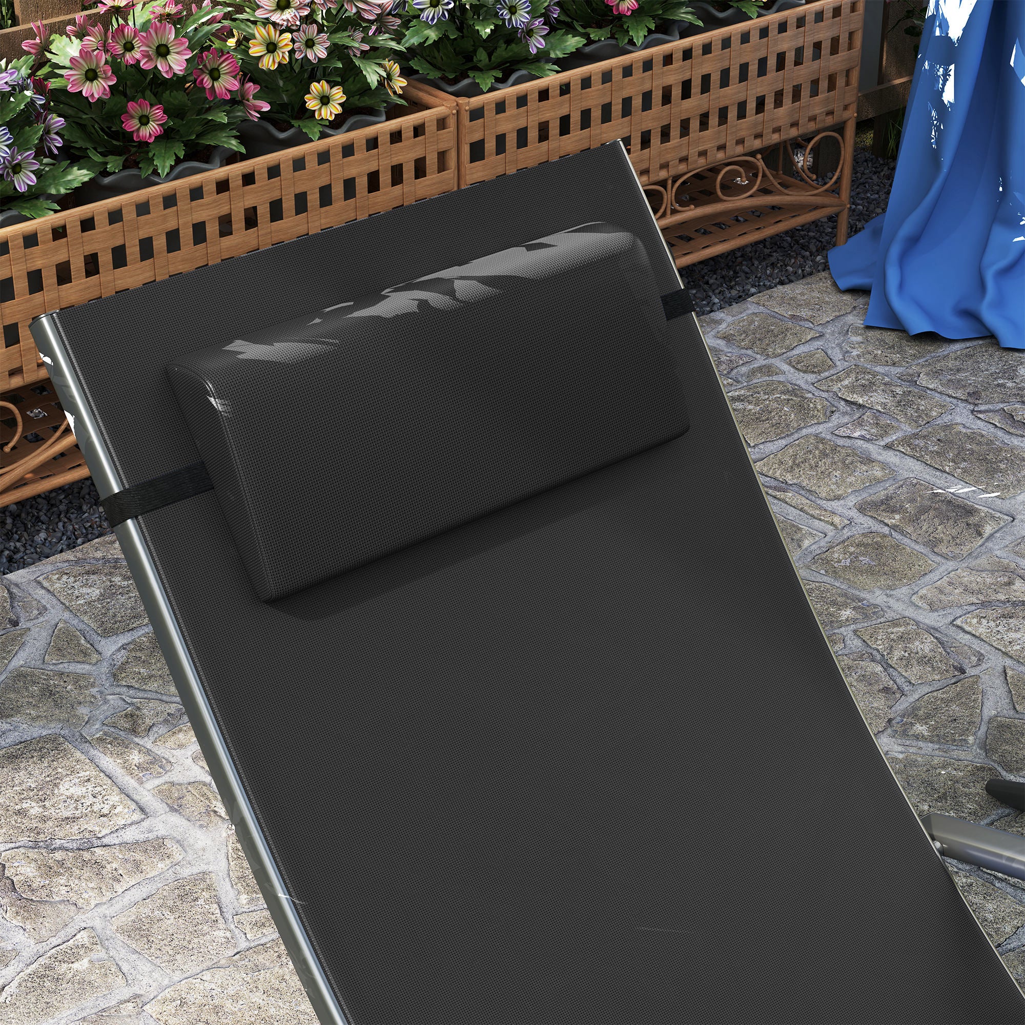 Outsunny Set of Two Adjustable Back Sun Loungers - Black - North Peak Garden Furniture