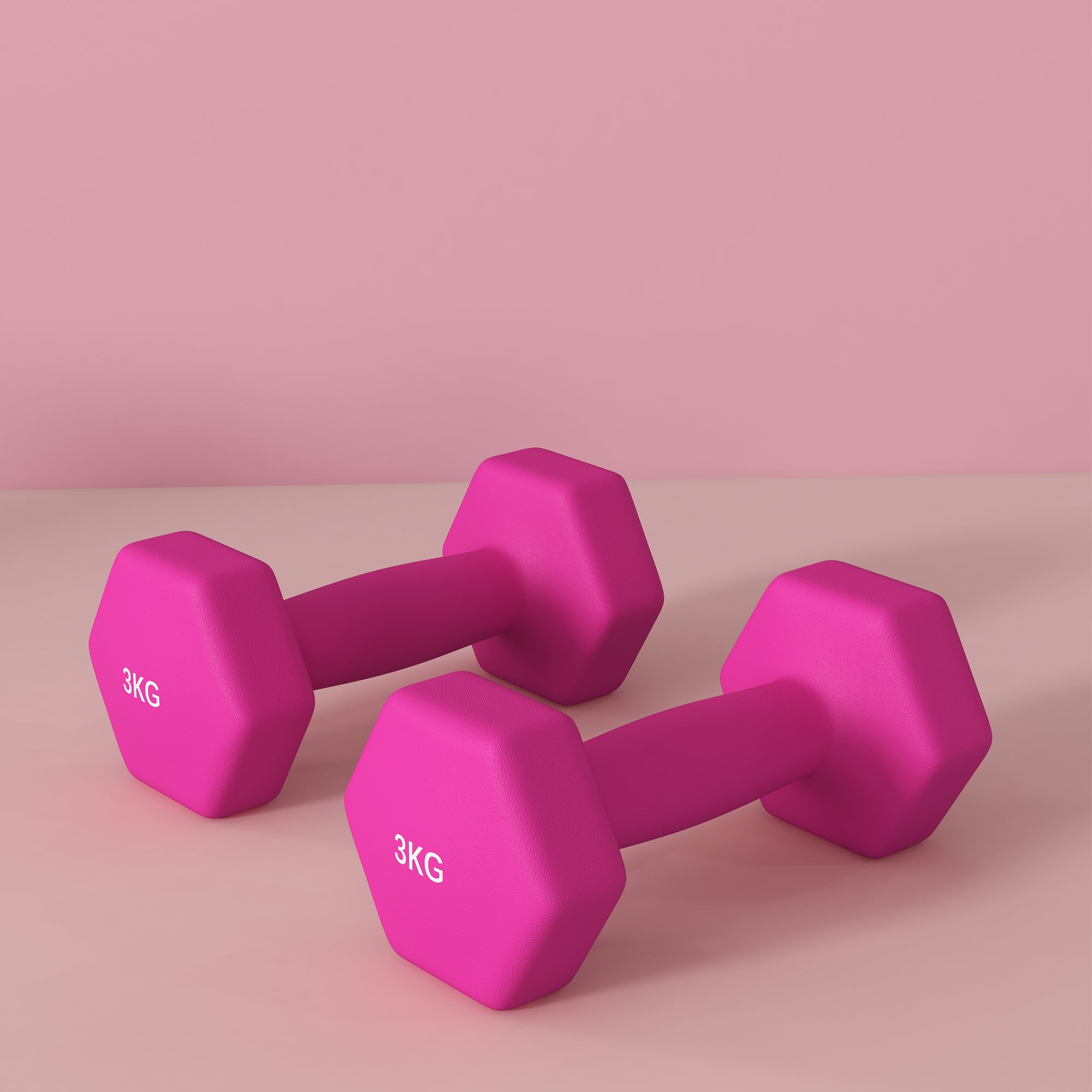 SPORTNOW 2 x 3kg Hexagonal Dumbbells Weights Set with Non-Slip Grip for Home Gym Workout, Pink - North Peak Garden Furniture