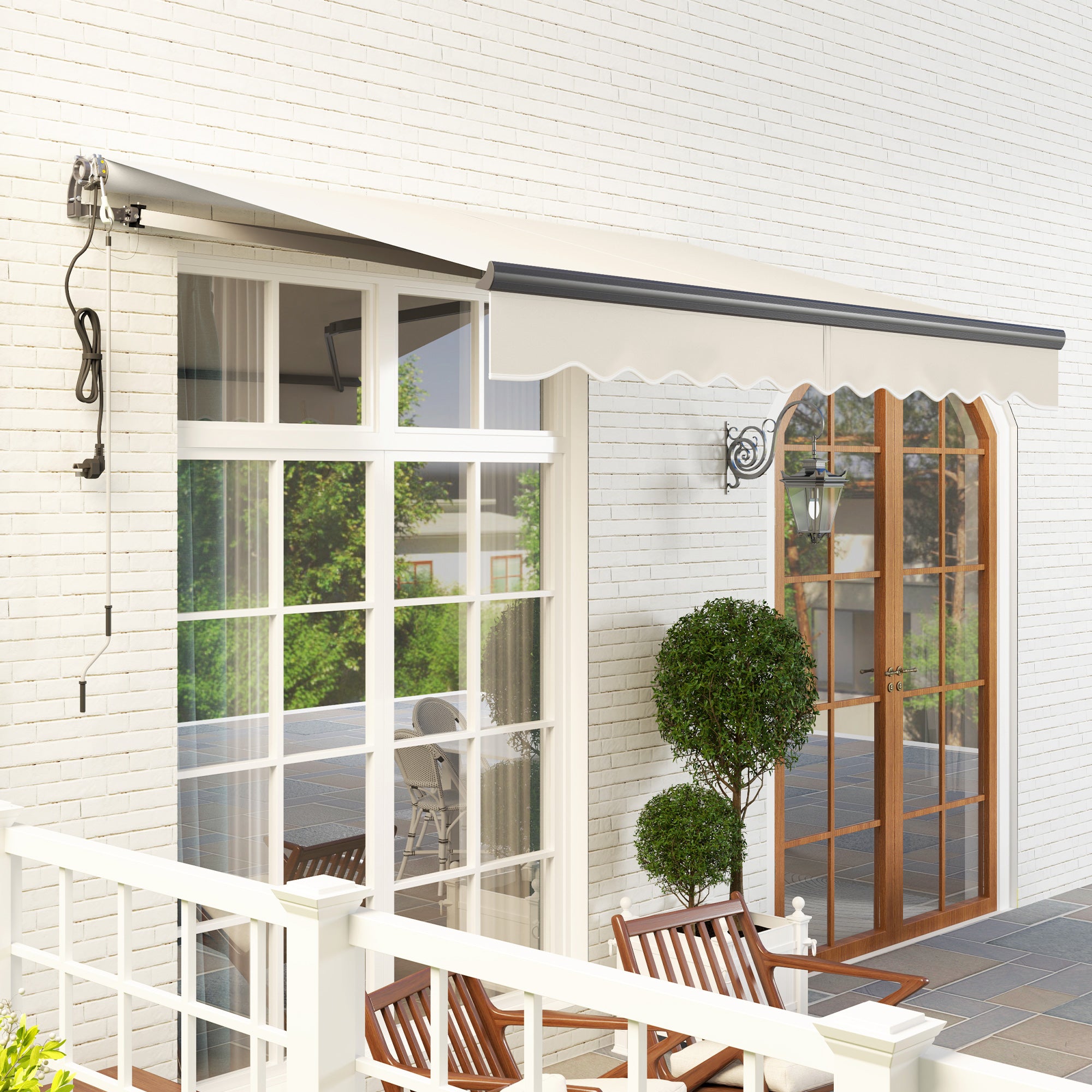 Outsunny 2.5 x 3m Electric/Manual Awning, with Remote - Beige - North Peak Garden Furniture