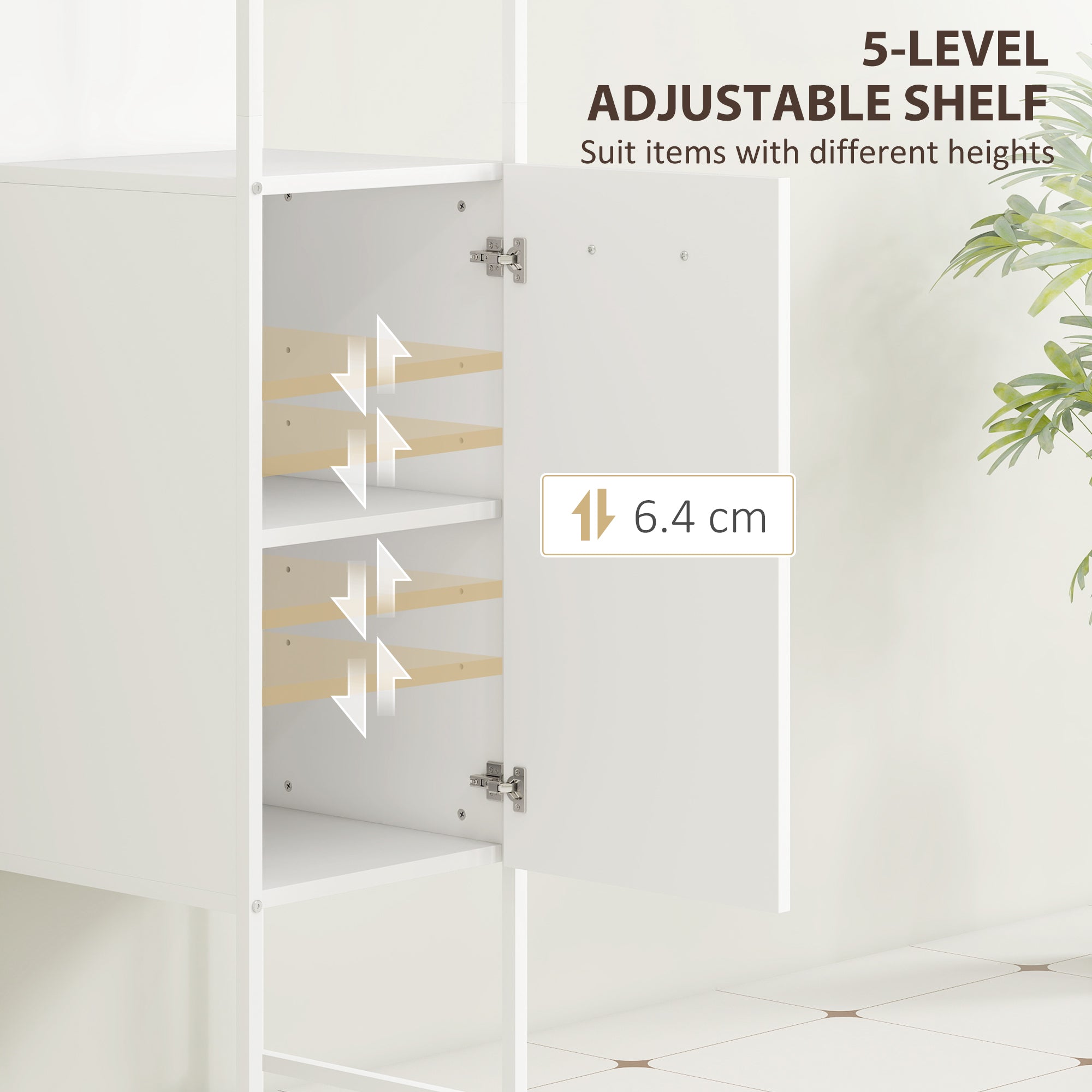 HOMCOM Tall Bathroom Cabinet with Open Shelves and Adjustable Shelf - White - North Peak Garden Furniture