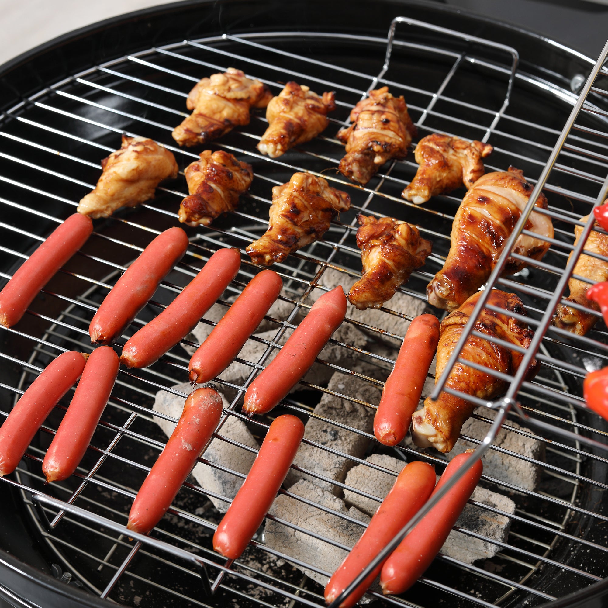 Outsunny Portable Charcoal Kettle Grill Outdoor Barbecue Trolley BBQ Heat Smoker Grilling with Two wheels, Free Standing Black - North Peak Garden Furniture