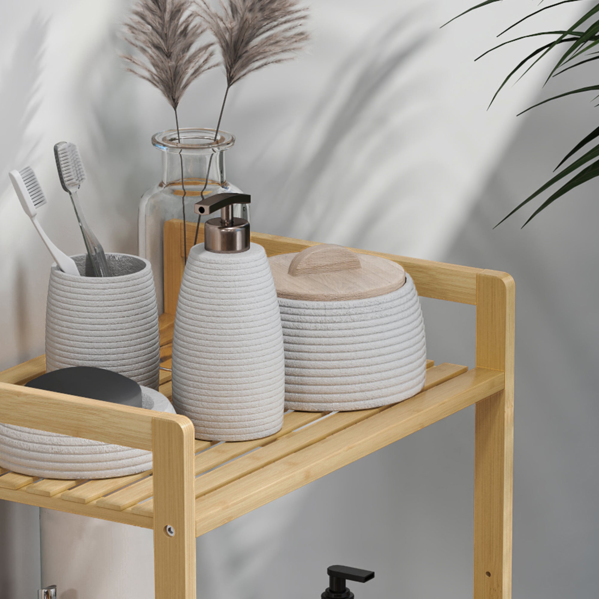 HOMCOM Four-Tier Bamboo Adjustable Shelf Storage Unit - North Peak Garden Furniture