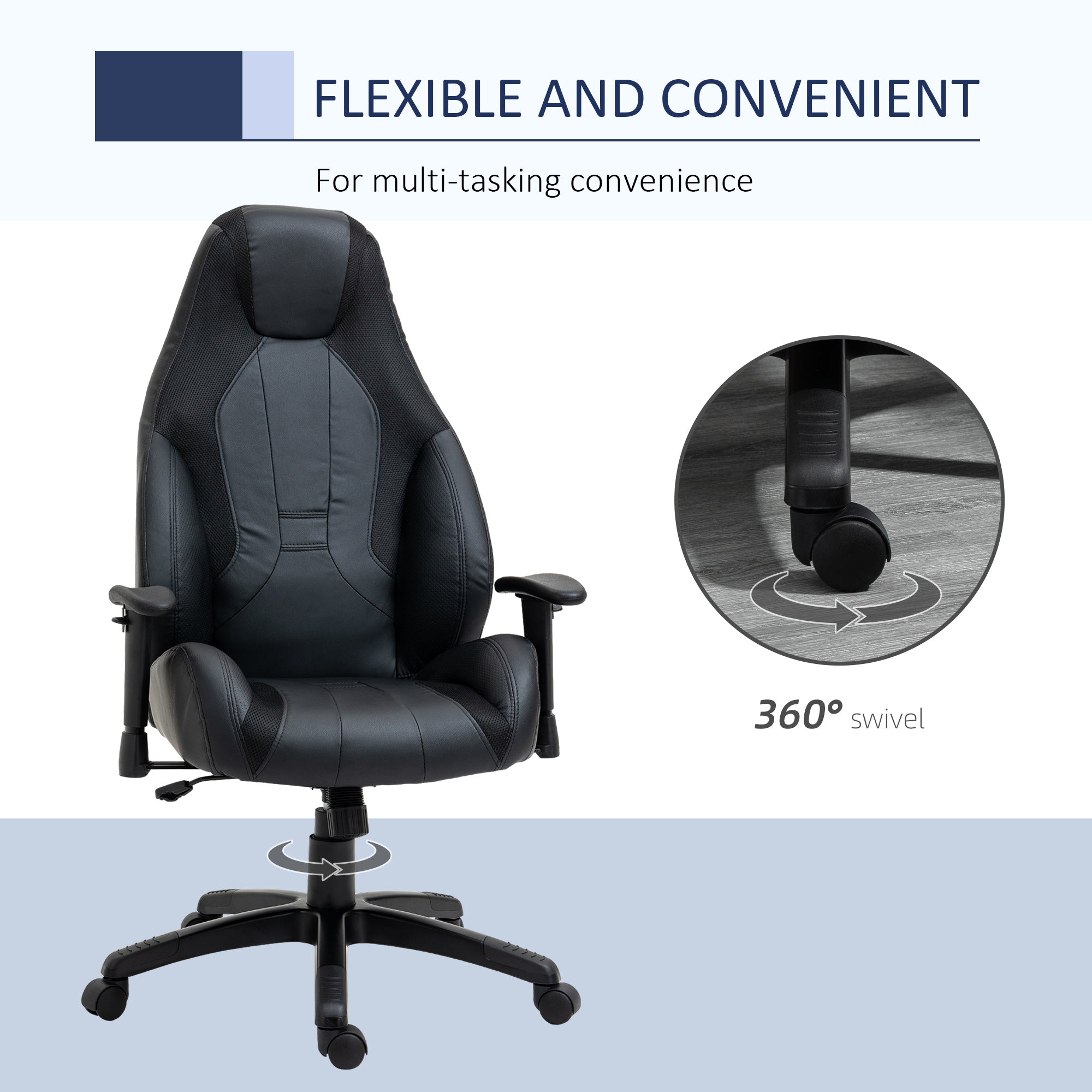 Vinsetto Racing Gaming Chair, Mesh & Faux Leather Computer Chair with High Back, Swivel Wheels, Adjustable Height and Armrest, Black - North Peak Garden Furniture