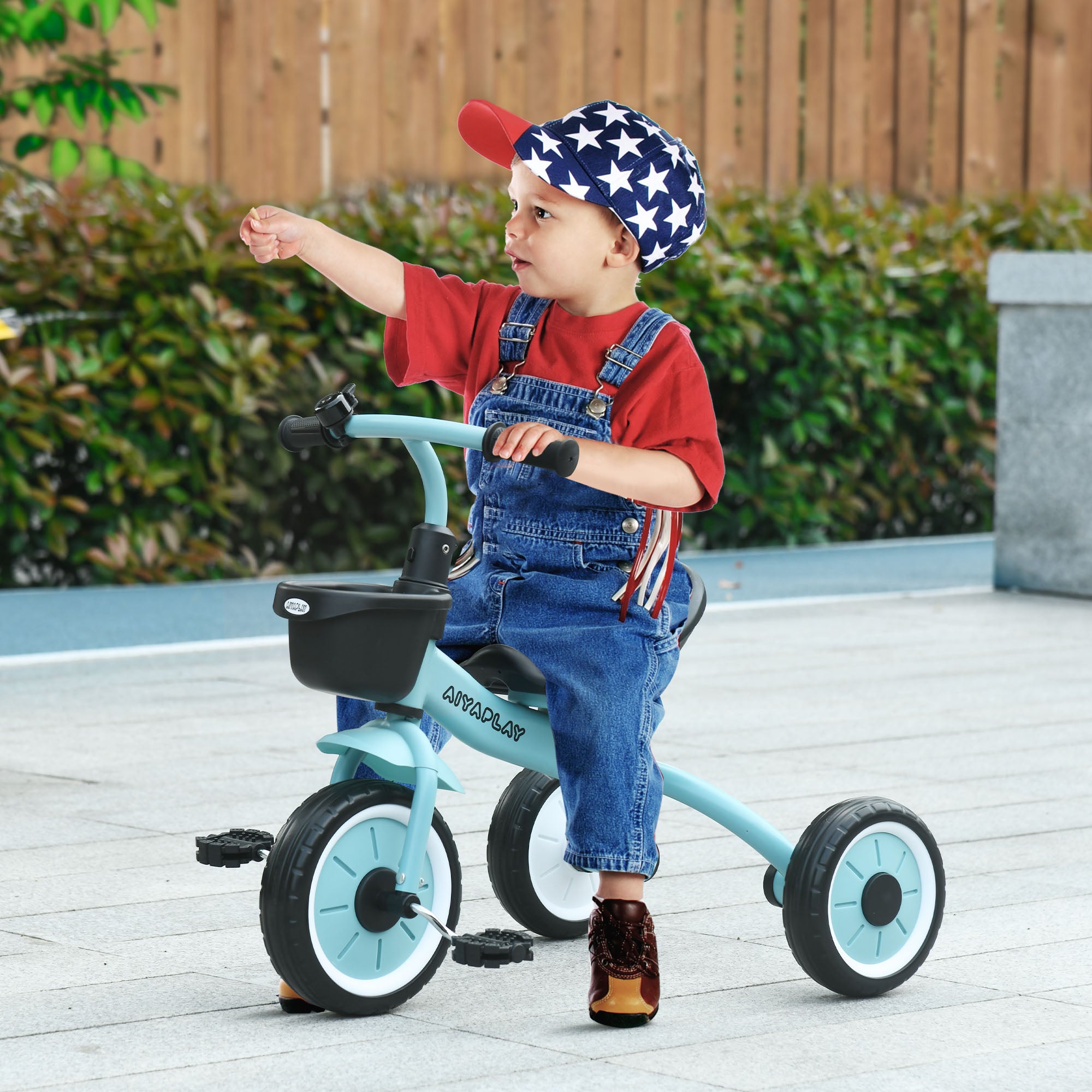 AIYAPLAY Kids Trike, Tricycle, with Adjustable Seat, Basket, Bell, for Ages 2-5 Years - Blue - North Peak Garden Furniture
