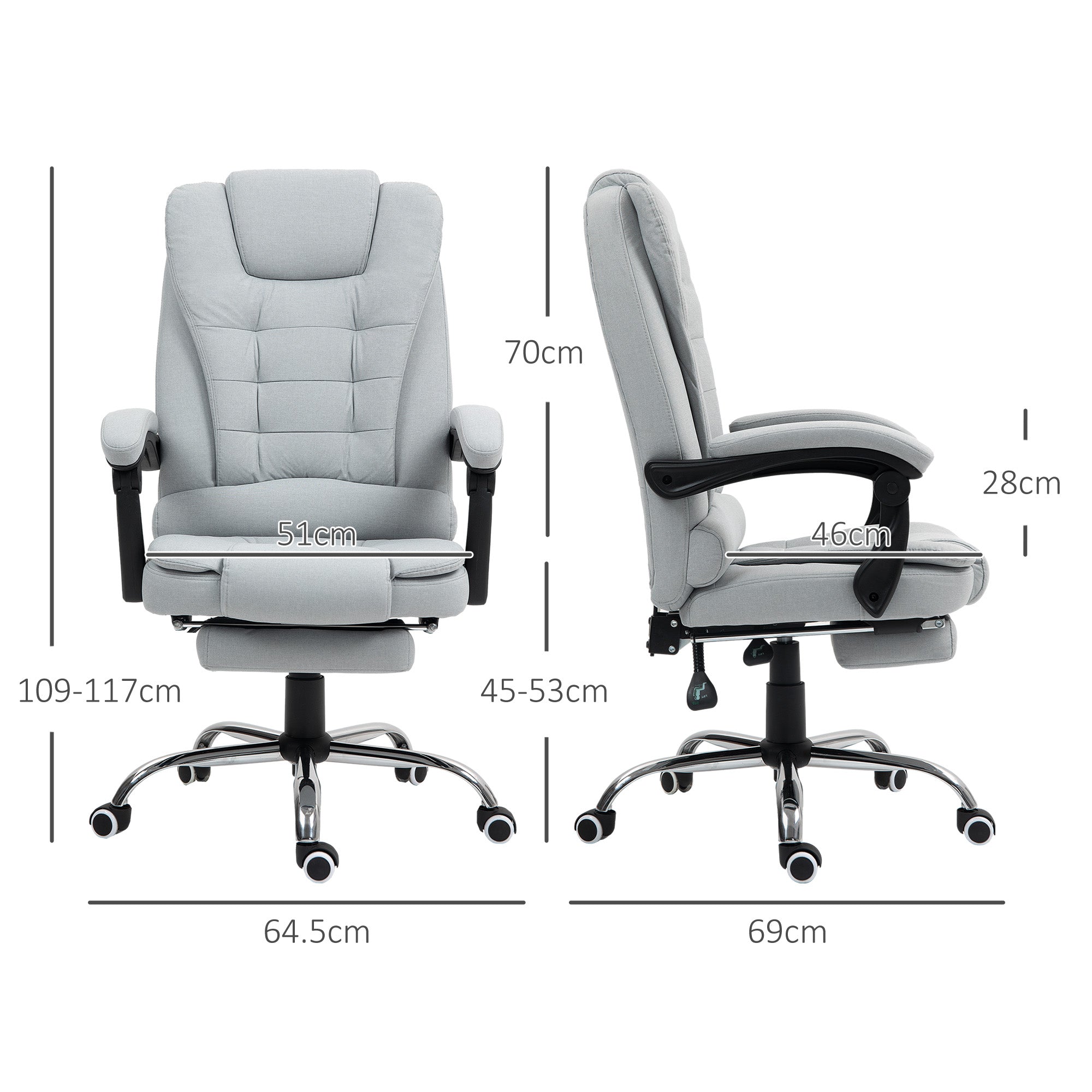HOMCOM Linen-Look Adjustable Office Chair - Light Grey - North Peak Garden Furniture