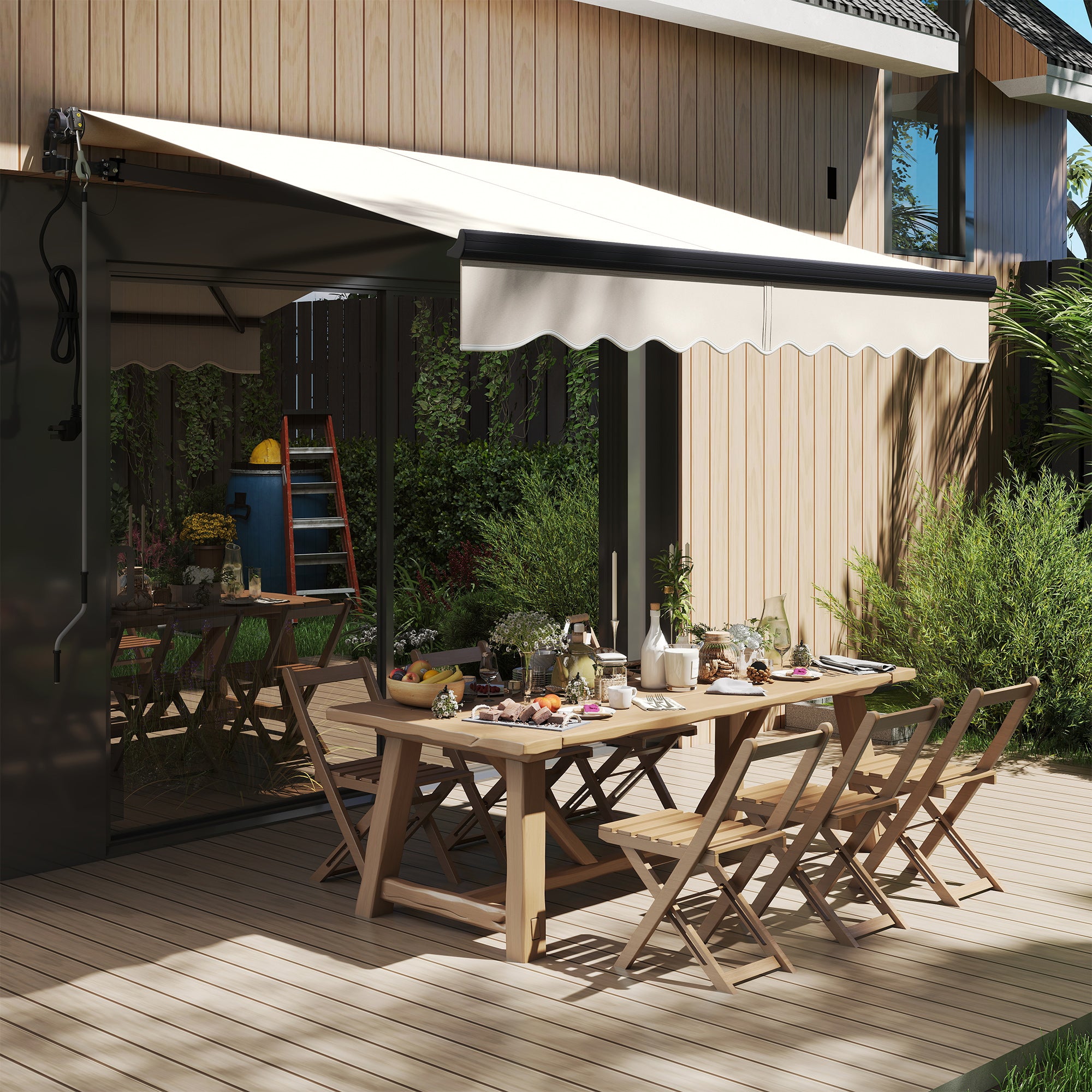 Outsunny 2.5 x 2m Electric Awning with Remote Controller, Aluminium Frame DIY Retractable Awning, UV30+ Sun Shade Canopy for Garden Patio Deck Door Window, Beige - North Peak Garden Furniture