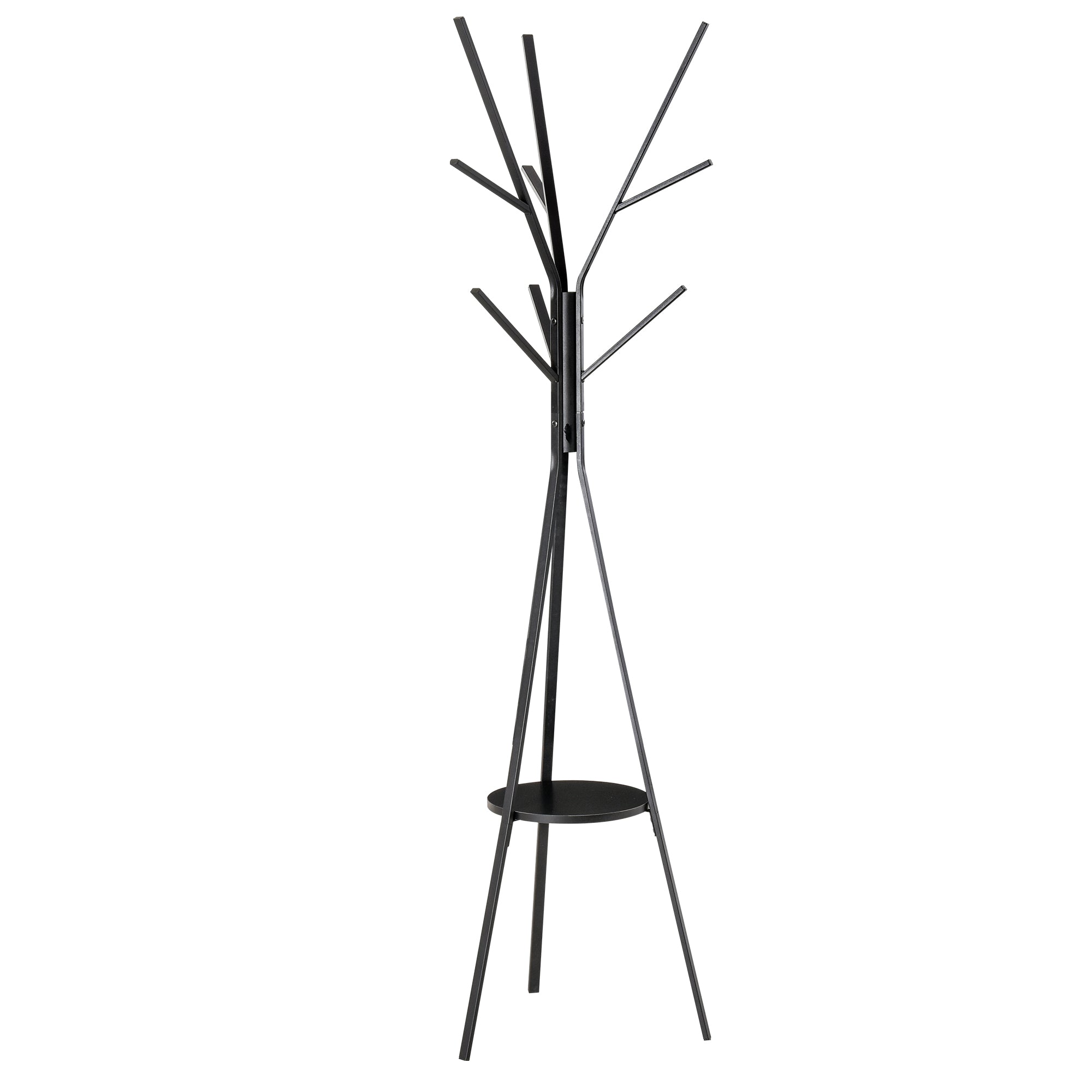 HOMCOM Freestanding Metal Coat Rack Stand 9 Hooks Clothes Tree with 1 Shelf Hat Display Hall Tree Hanger Bag Umbrella Hanging Organiser Black - North Peak Garden Furniture