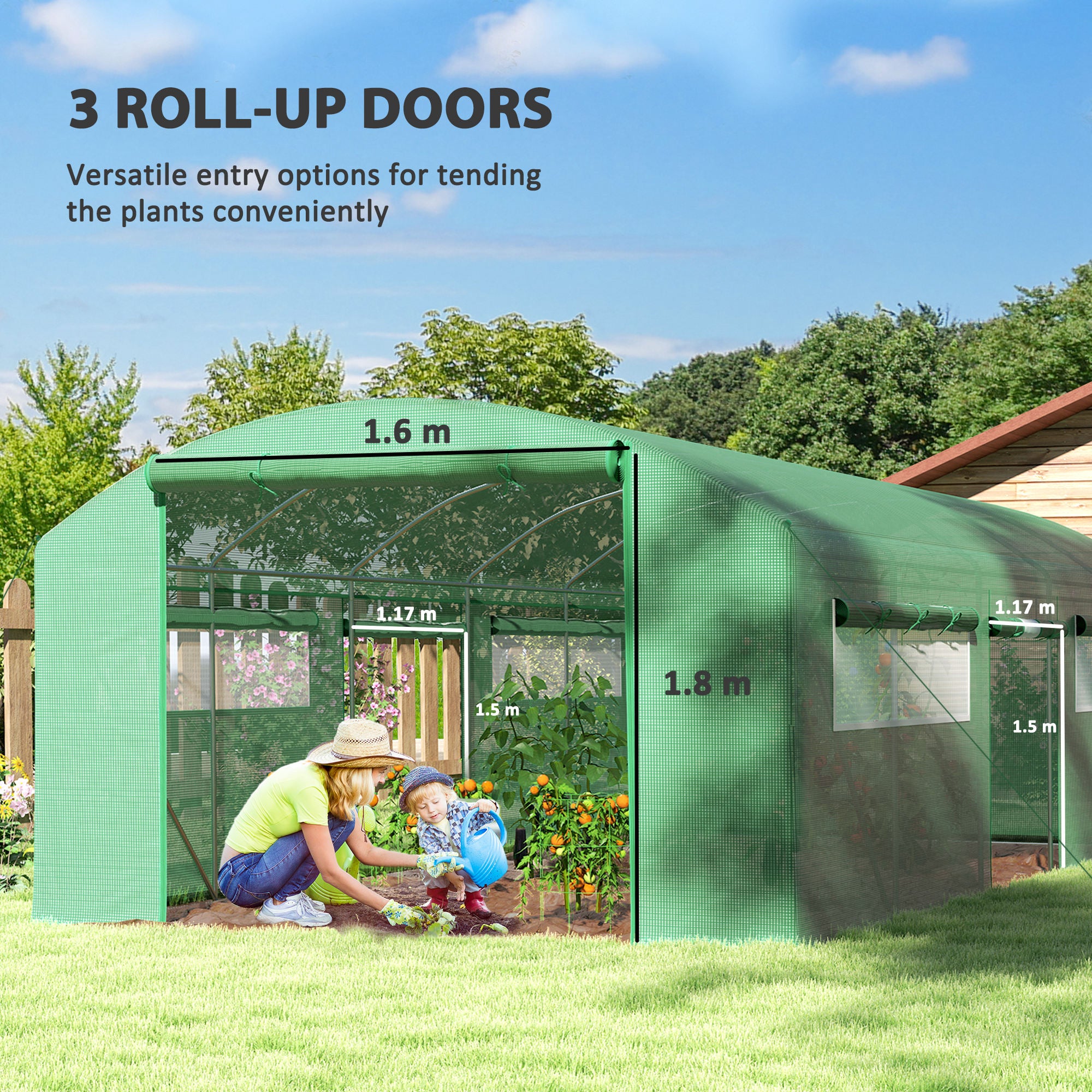 Outsunny 19 x 9.8ft Walk-In Polytunnel Greenhouse - Green - North Peak Garden Furniture