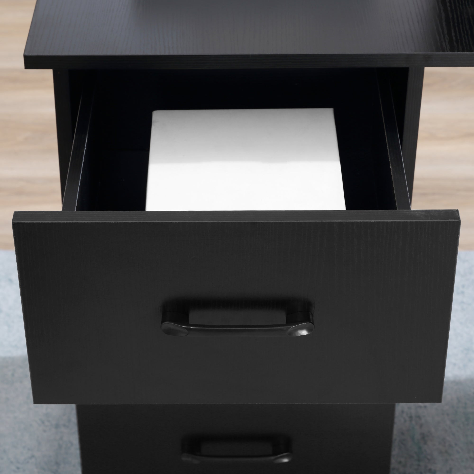 HOMCOM Computer Desk, Writing Table, PC Workstation with 3 Storage Shelves and Drawers, Black Handle, for Home Office, Black - North Peak Garden Furniture