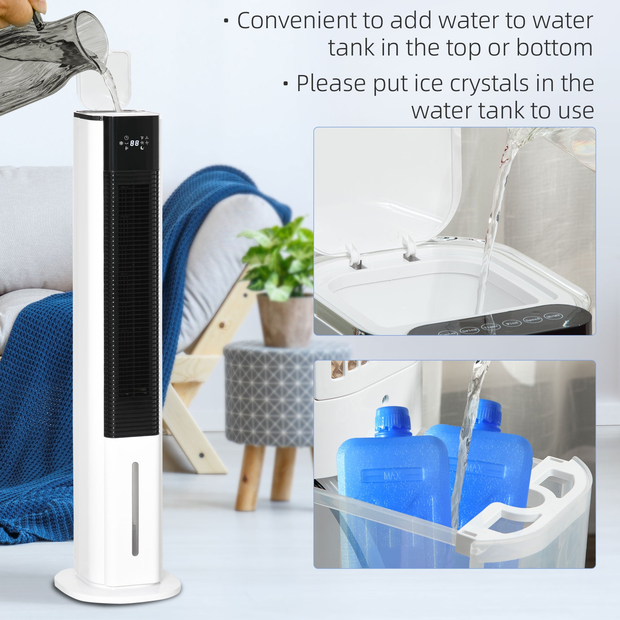 HOMCOM Portable Air Cooler, 6L Tank Humidifier Evaporative Ice Cooling Fan Water Conditioner Unit with 3 Modes, 3 Speed, Remote, Timer, Oscillating for Home Bedroom, White - North Peak Garden Furniture