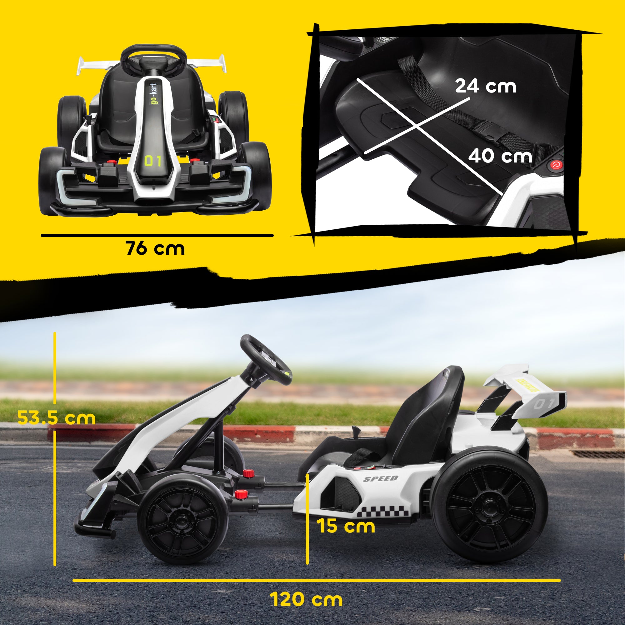 HOMCOM 24V Electric Go Kart for Kids with Adjustable Seat for 6-12 Years, White - North Peak Garden Furniture