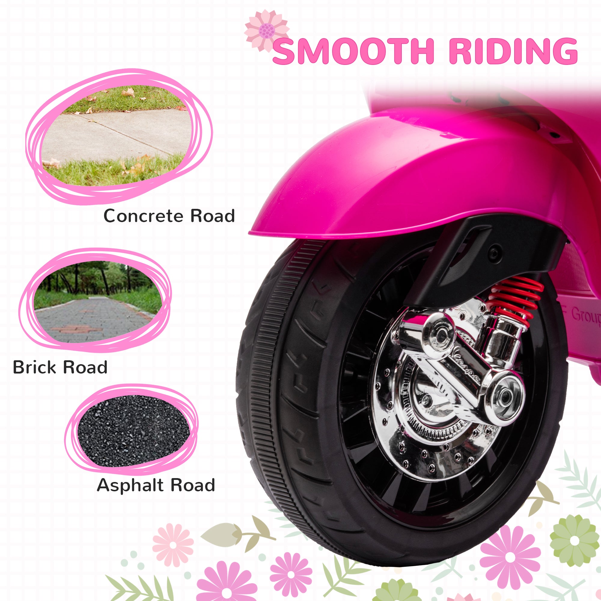 AIYAPLAY 12V Vespa Licensed Kids Electric Motorbike w/ Music, Headlights, FM Radio, for 3-6 Years - Pink - North Peak Garden Furniture