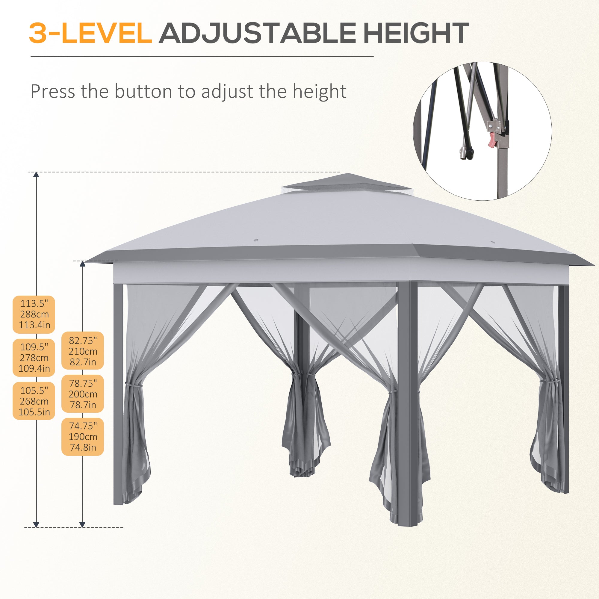 Outsunny 330cm x 330cm Pop Up Canopy, Double Roof Foldable Canopy Tent with Zipped Mesh Sidewalls, Height Adjustable and Carrying Bag, Event Tent for Patio Garden, Grey - North Peak Garden Furniture