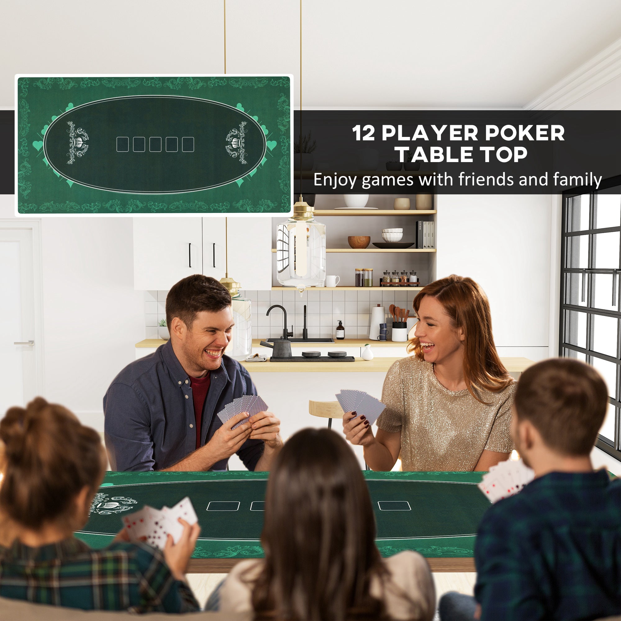 SPORTNOW 239.3 x 115.5 cm Professional Texas Hold'em Poker Mat 12 Player Water-Resistant Poker Table Top Rubber Poker Table Mat with Felt Surface Carry Bag, Green - North Peak Garden Furniture