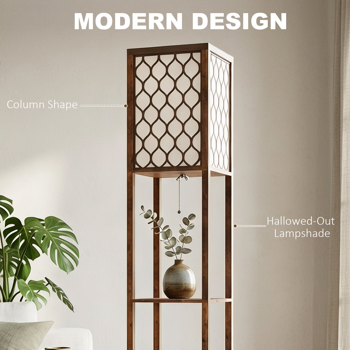 HOMCOM Duo Light Floor Shelves - Rustic Brown