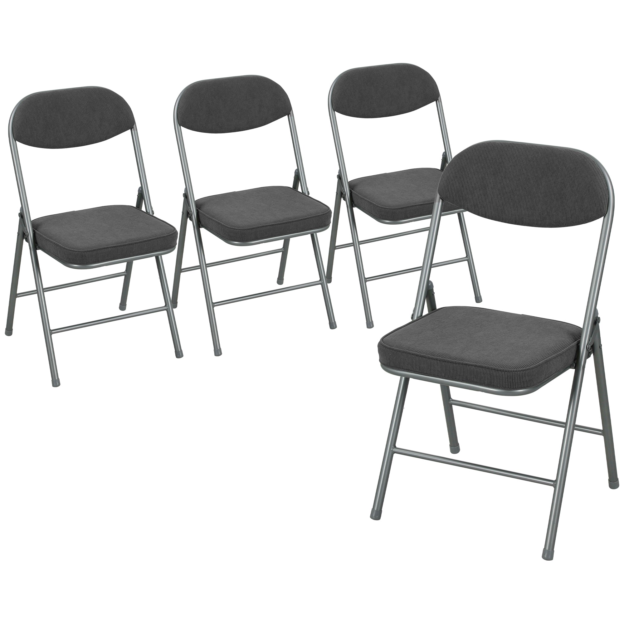 HOMCOM Set of Four Folding Corduroy Seat Chairs - Dark Grey