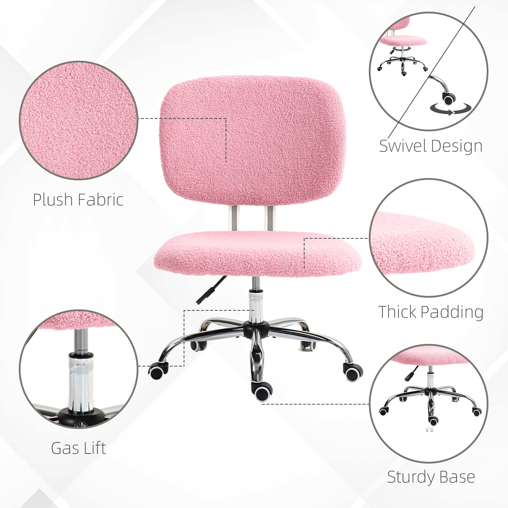 Vinsetto Teddy Fleece Armless Office Chair - Pink - North Peak Garden Furniture