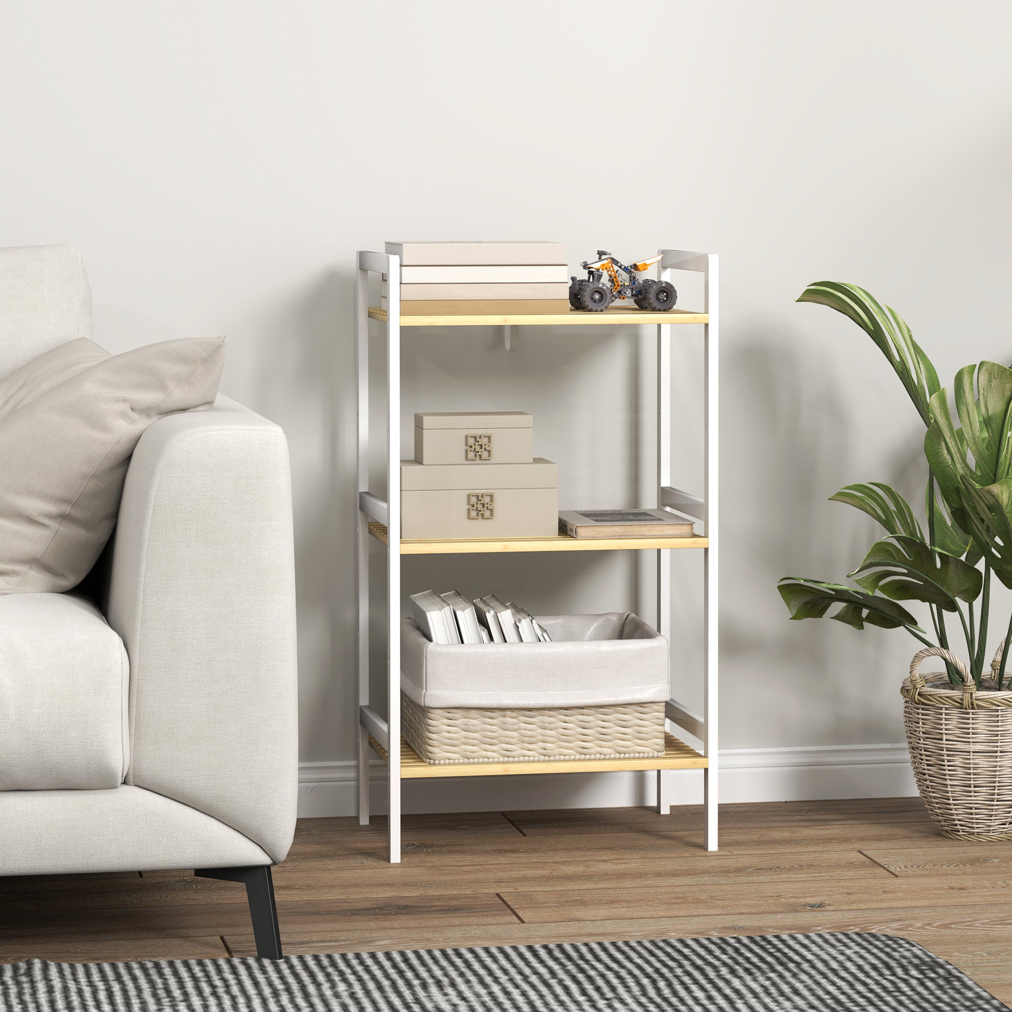 HOMCOM Three-Tier Bamboo Adjustable Shelf Storage Unit - North Peak Garden Furniture