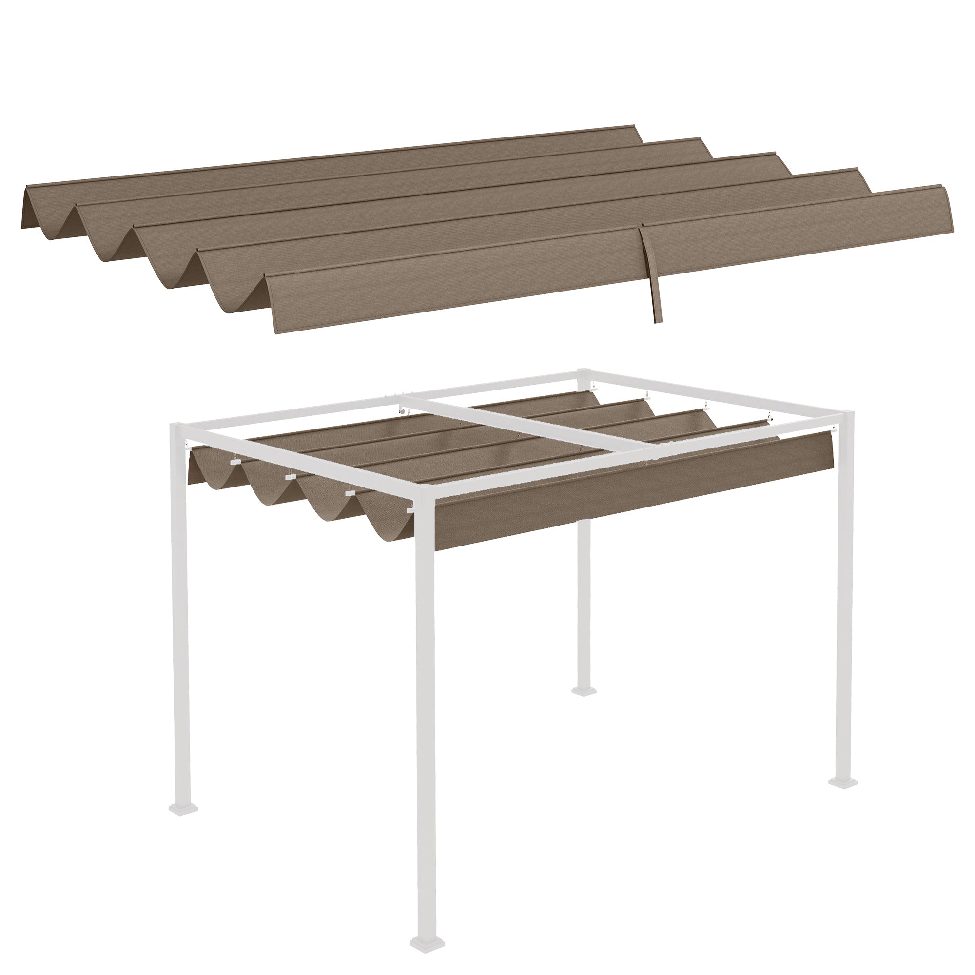 Outsunny Pergola Roof, Retractable Sun Shade Cover for 2.85 x 2m Pergola, UV30+ Protected, Coffee - North Peak Garden Furniture
