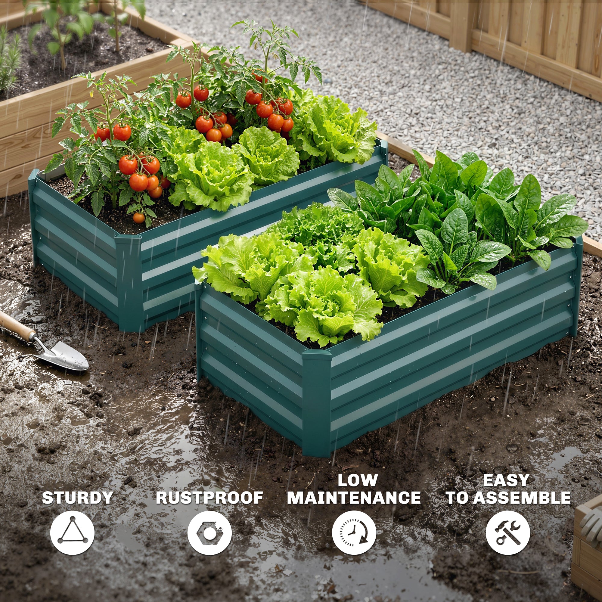 Outsunny Set of Two 60 x 100cm Galvanised Steel Planters, Green