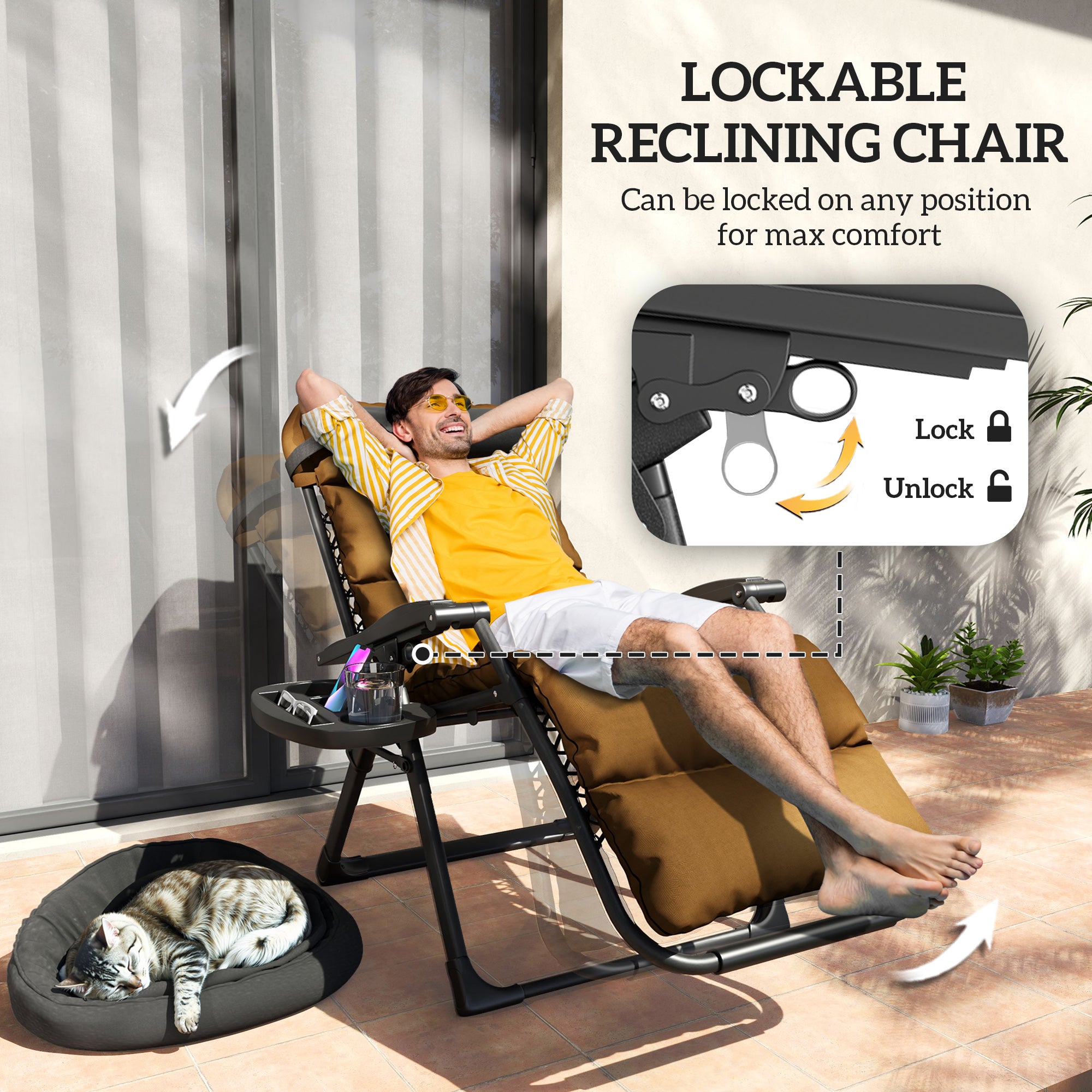 Outsunny Set of Two Reclining Sun Loungers, with Cushion - Brown - North Peak Garden Furniture