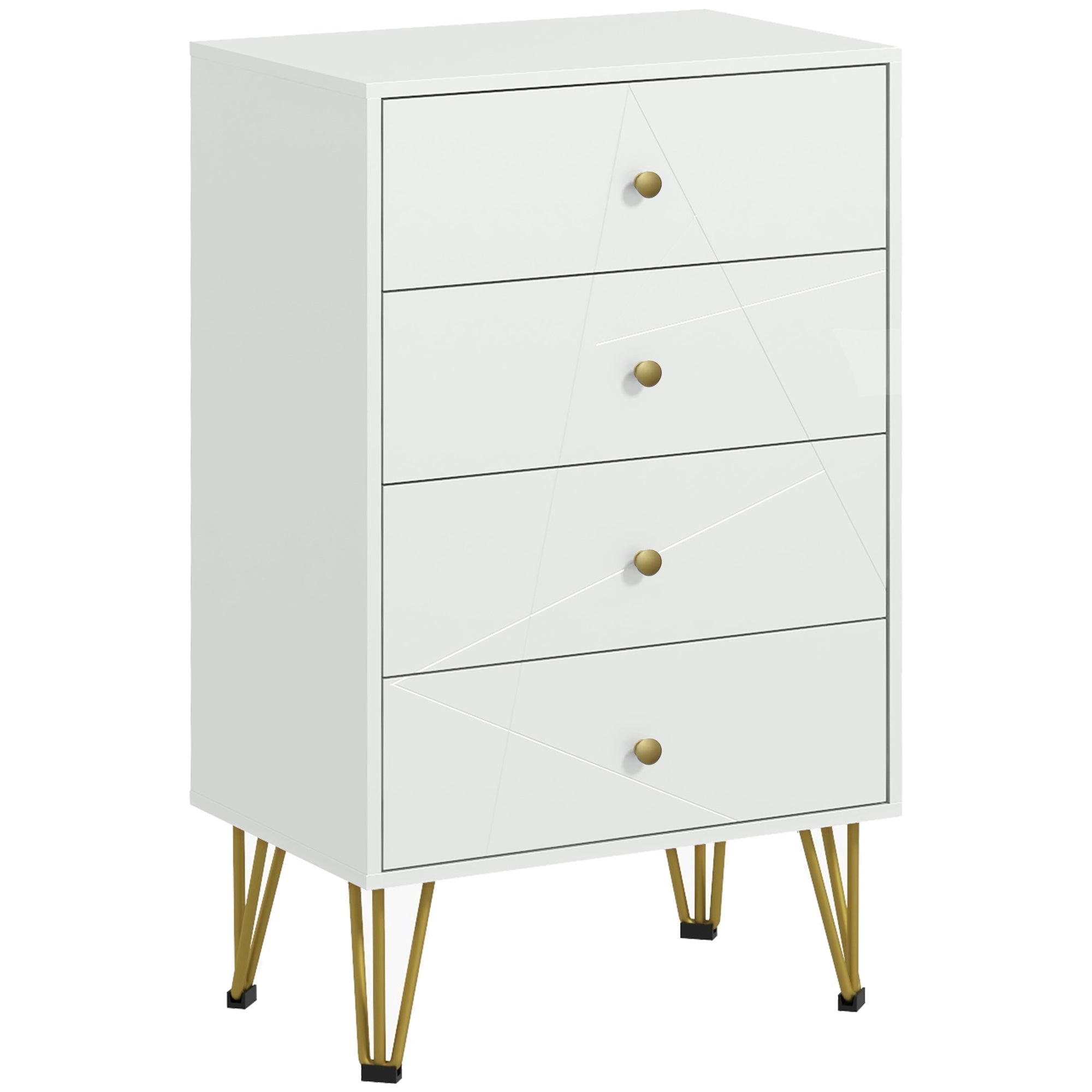 HOMCOM Tall Chest of Drawers, 4-Drawer Dresser for Bedroom, Modern Storage Cabinets with Hairpin Legs, White - North Peak Garden Furniture