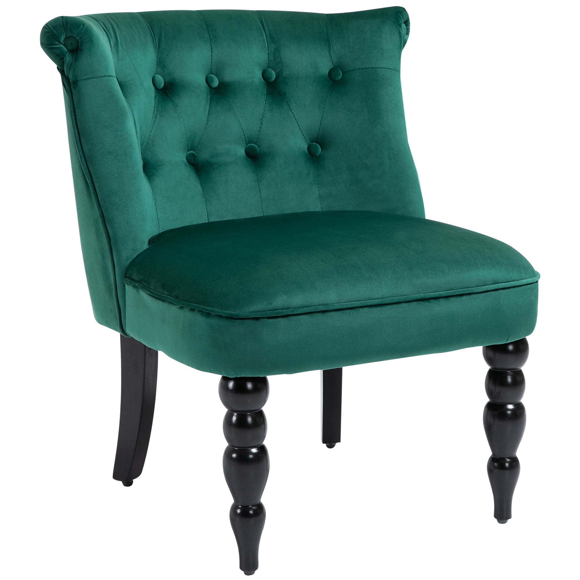 HOMCOM Velvet-Feel Wingback Accent Chair, with Wooden Legs - Green