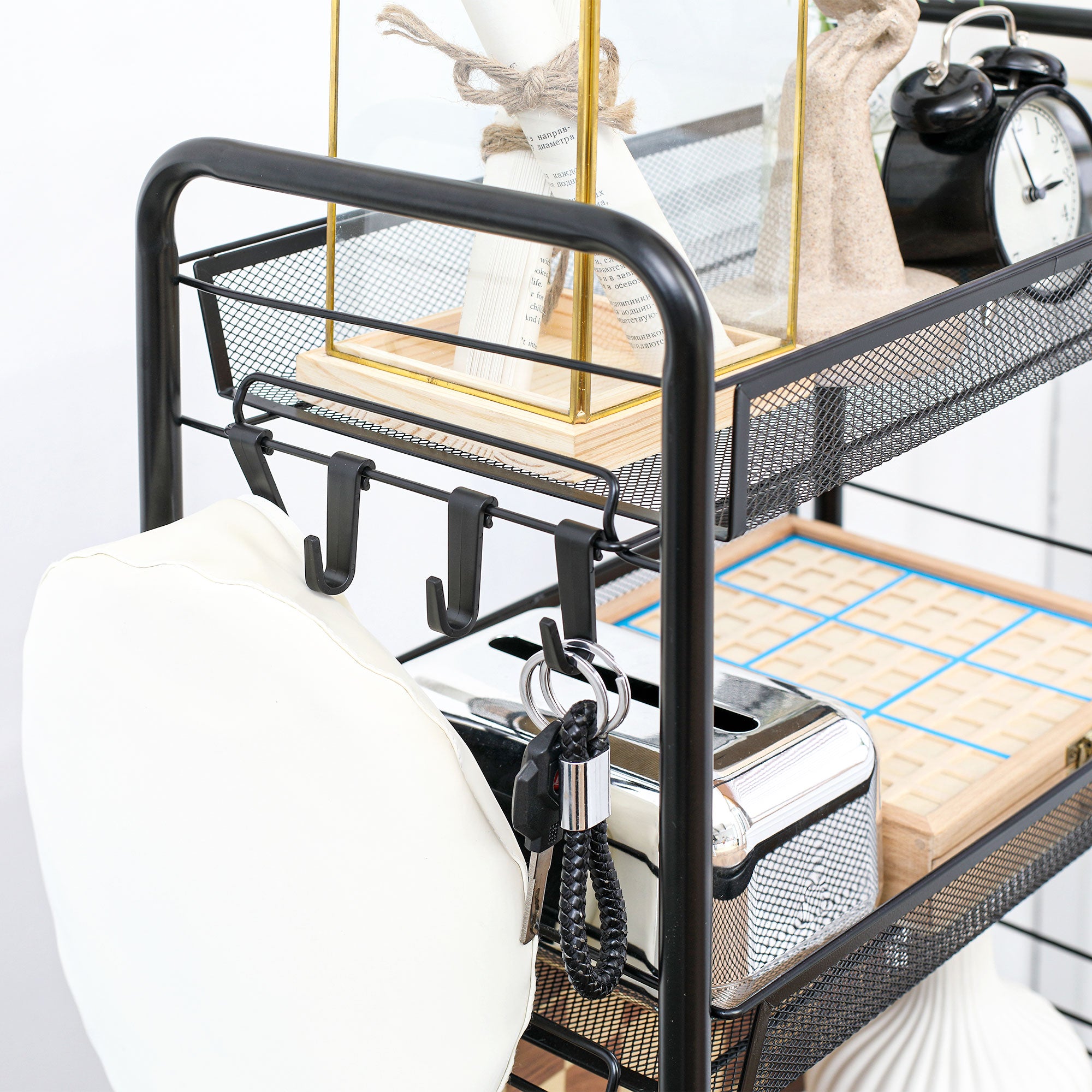 HOMCOM Five-Steel Mesh Basket Storage Trolley, with Wheels - Black - North Peak Garden Furniture