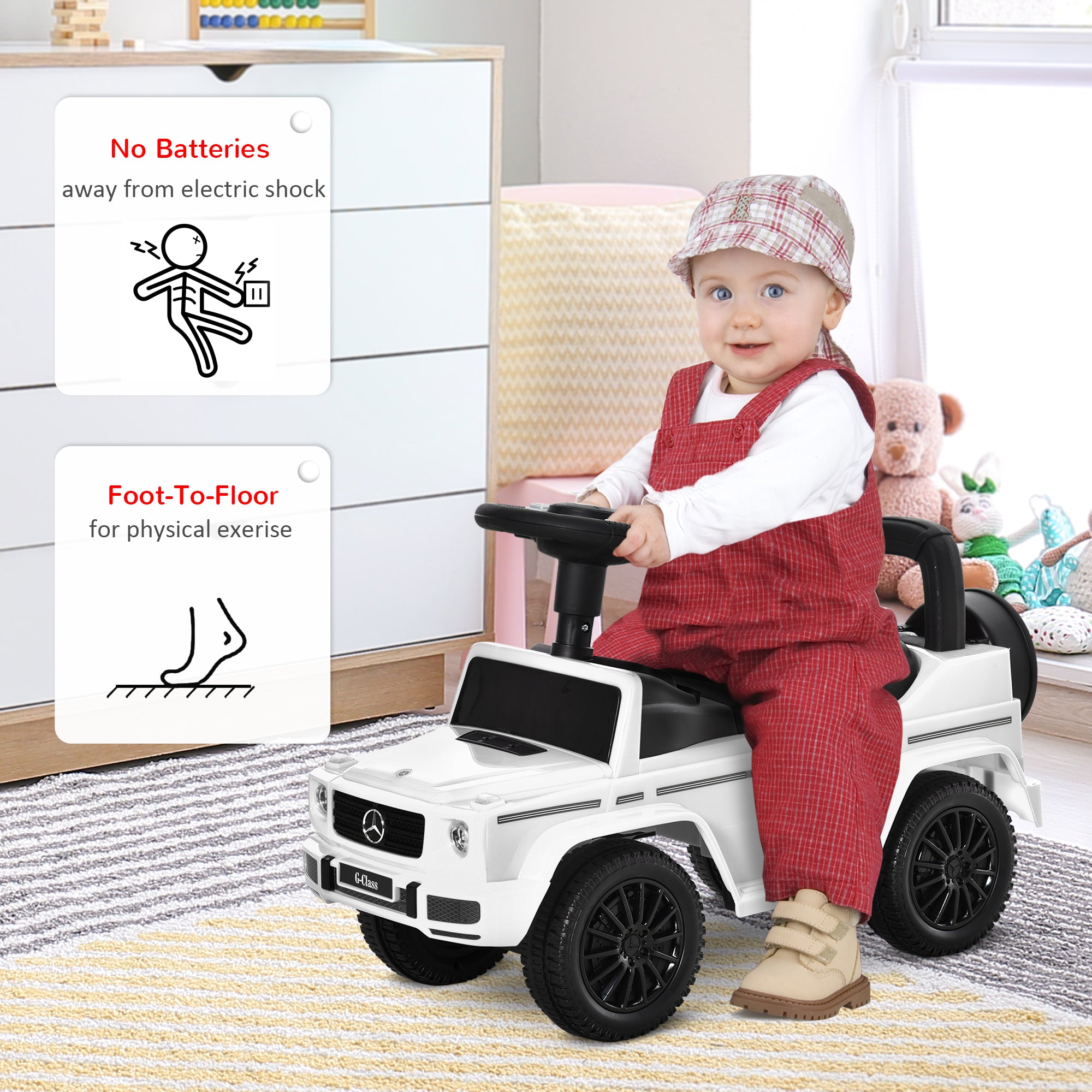 HOMCOM 3 in 1 Kids Ride On Car G350 Licensed Foot To Floor Slider Toddler Push Along NO POWER White 12-36 months - North Peak Garden Furniture