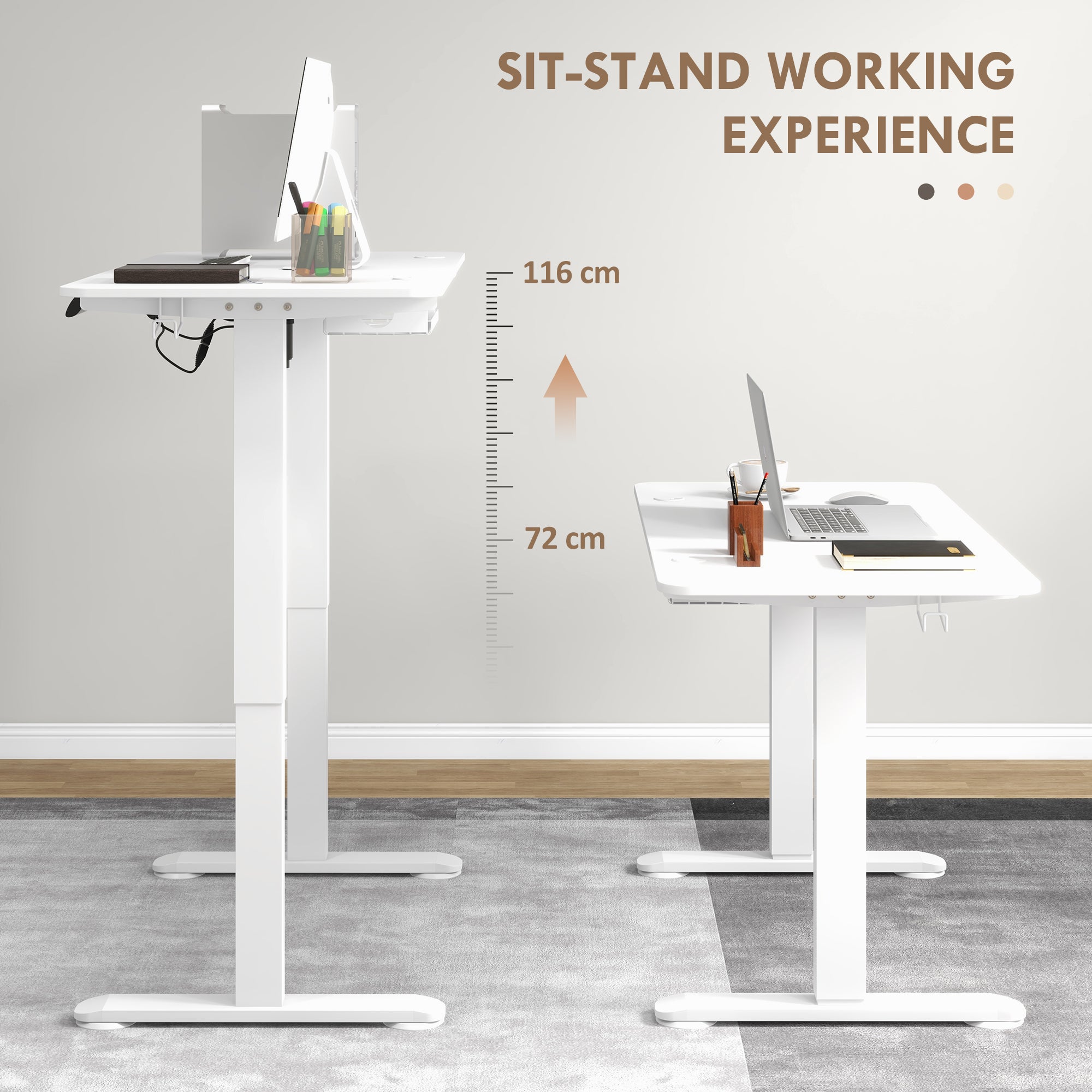Vinsetto 72-116cm Adjustable Electric Standing Desk, 120 x 60cm Tabletop - White - North Peak Garden Furniture