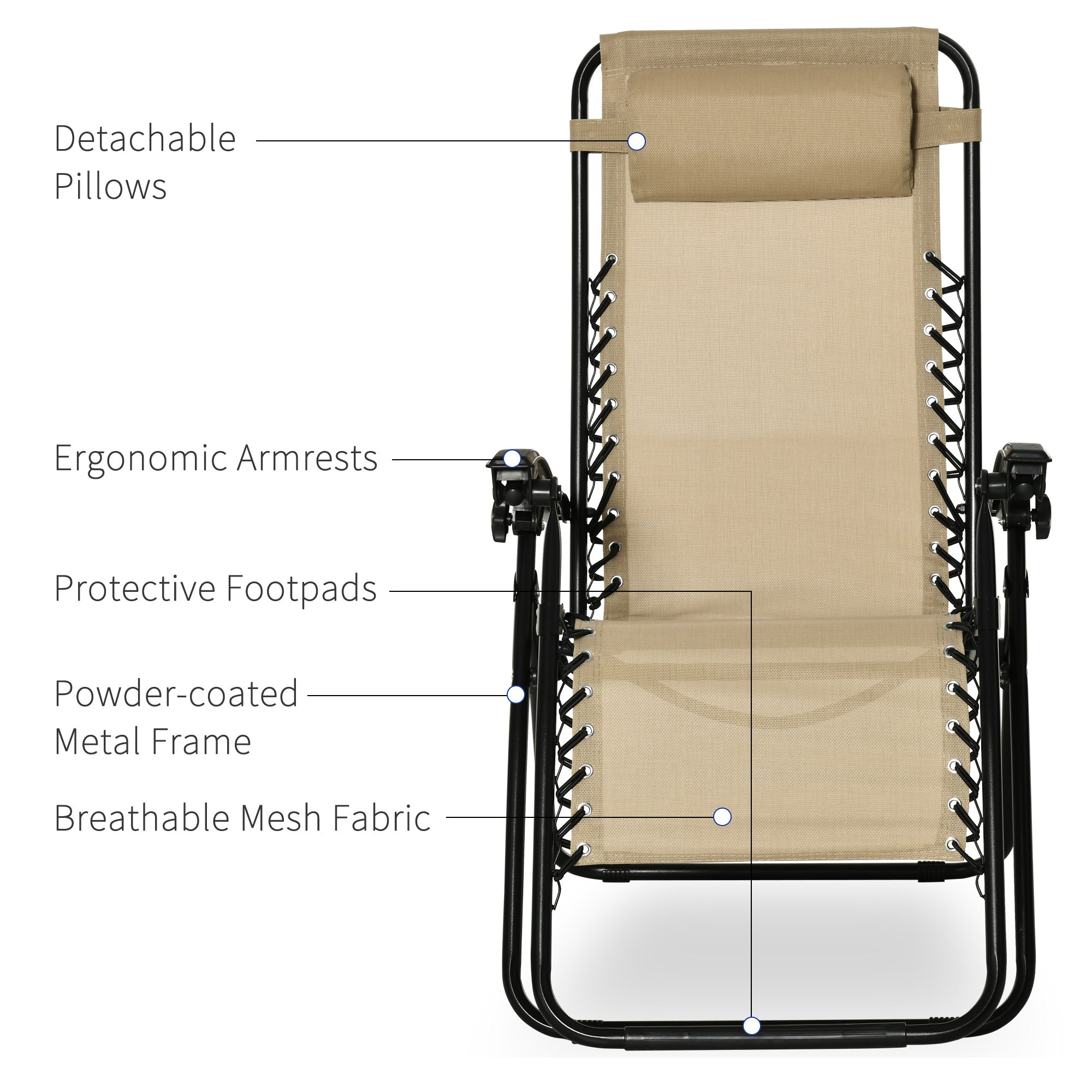 Outsunny 3pcs Folding Zero Gravity Chairs Sun Lounger Table Set w/ Cup Holders Reclining Garden Yard Pool, Beige - North Peak Garden Furniture