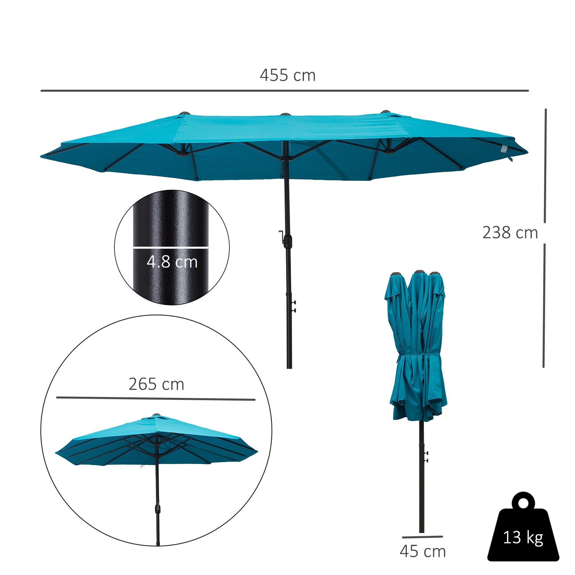 Outsunny 4.6m Canopy Parasol - Blue