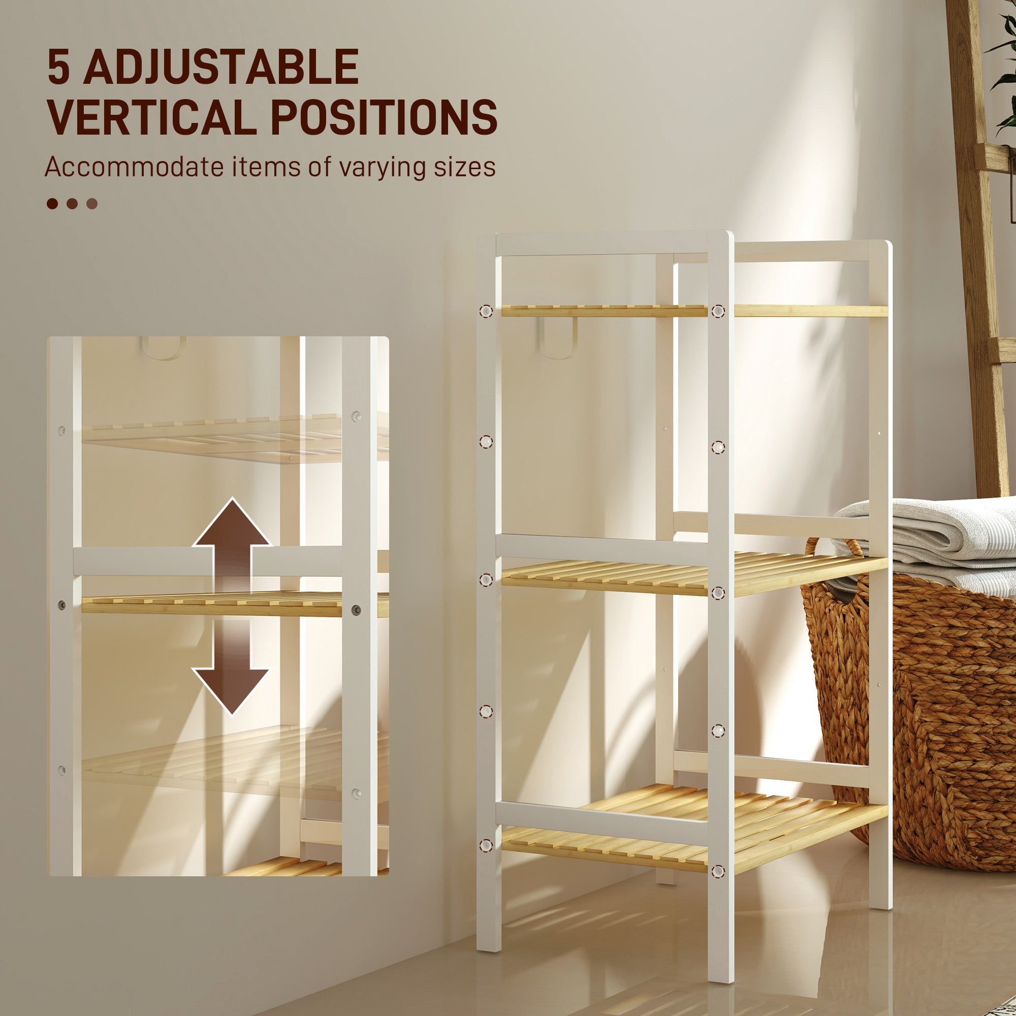 HOMCOM Three-Tier Bamboo Adjustable Shelf Storage Unit - North Peak Garden Furniture