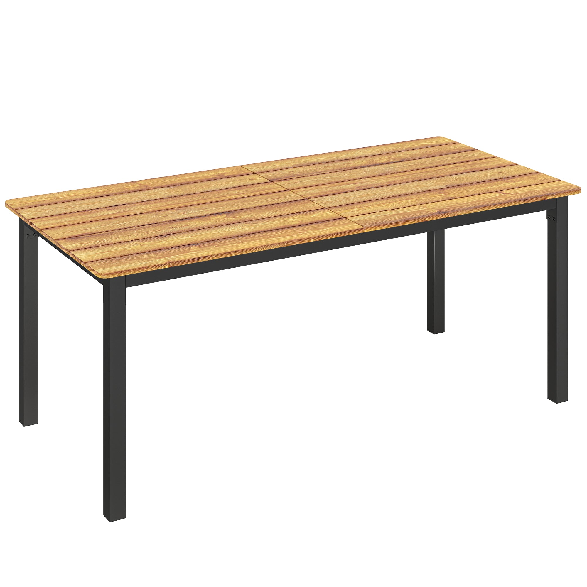Outsunny Garden Dining Table for 6-8 Person, 180 x 86 cm Rectangular Outdoor Dining Table with Wood Slatted Top, Teak