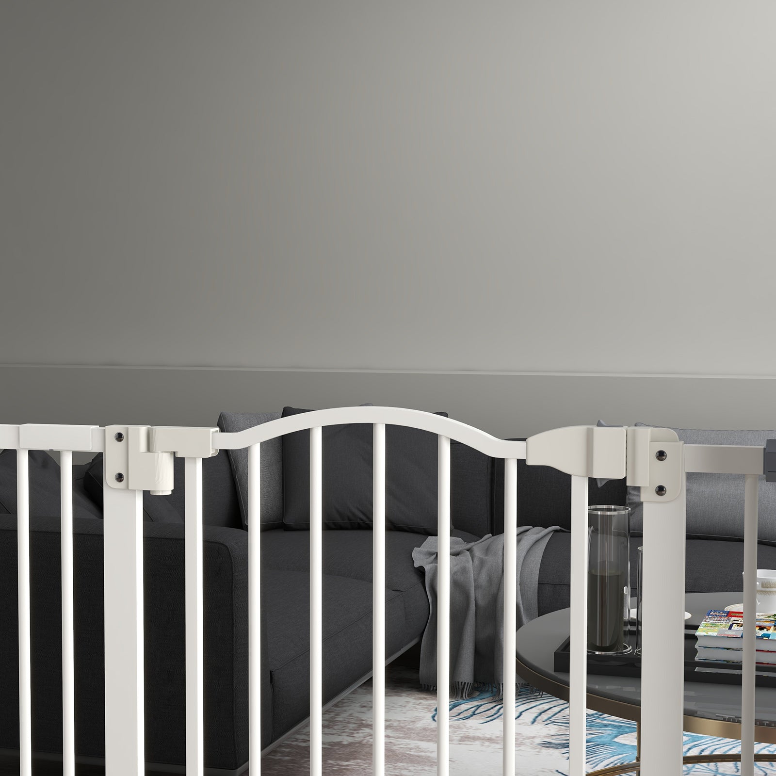 PawHut Pressure Fit Dog Stair Gate No Drilling Safety Gate Auto Close for Doorways, Hallways, 74-94cm Adjustable, 94cm Tall, White - North Peak Garden Furniture
