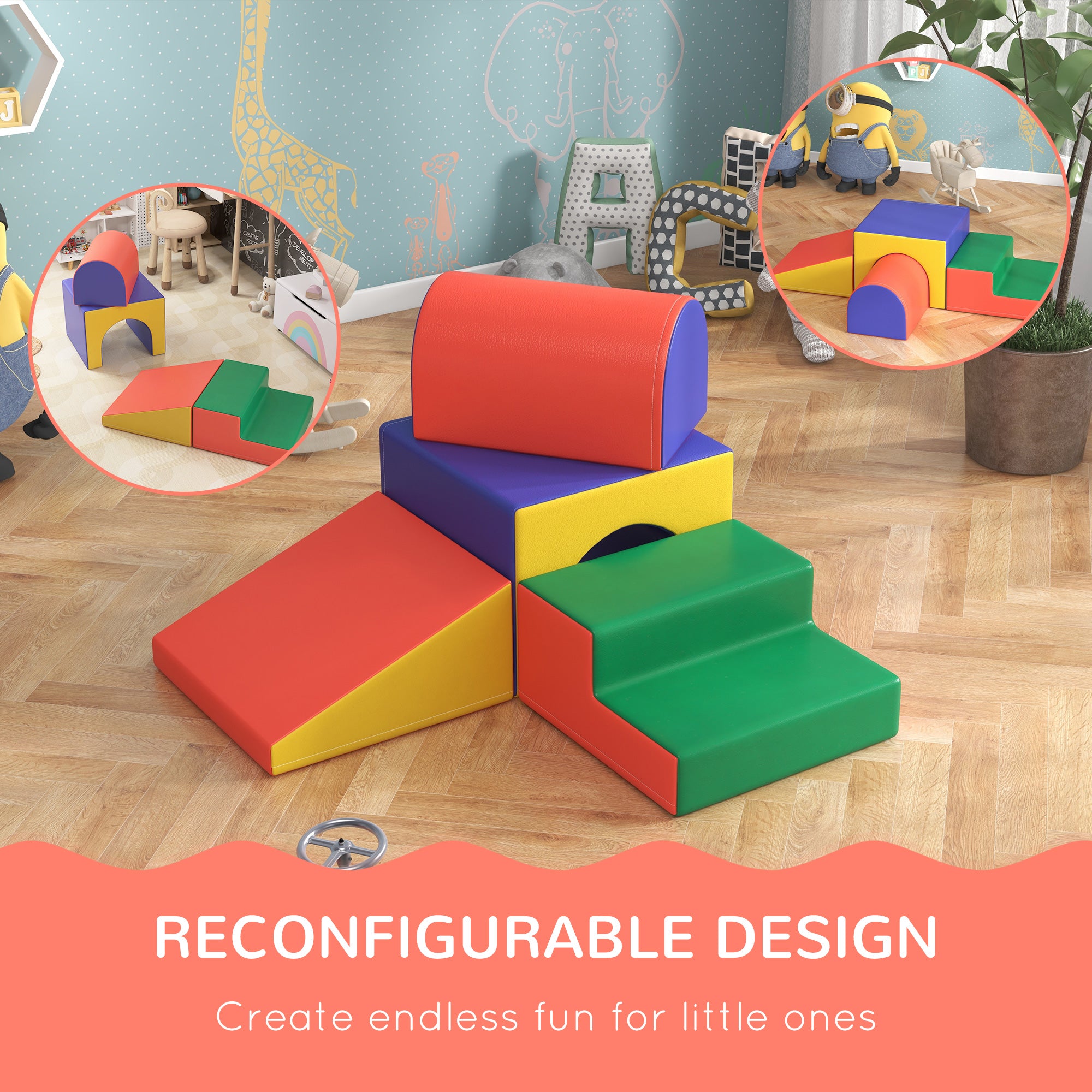 HOMCOM 4-Piece Soft Play Set for Toddlers 1-3 Years, Red - North Peak Garden Furniture
