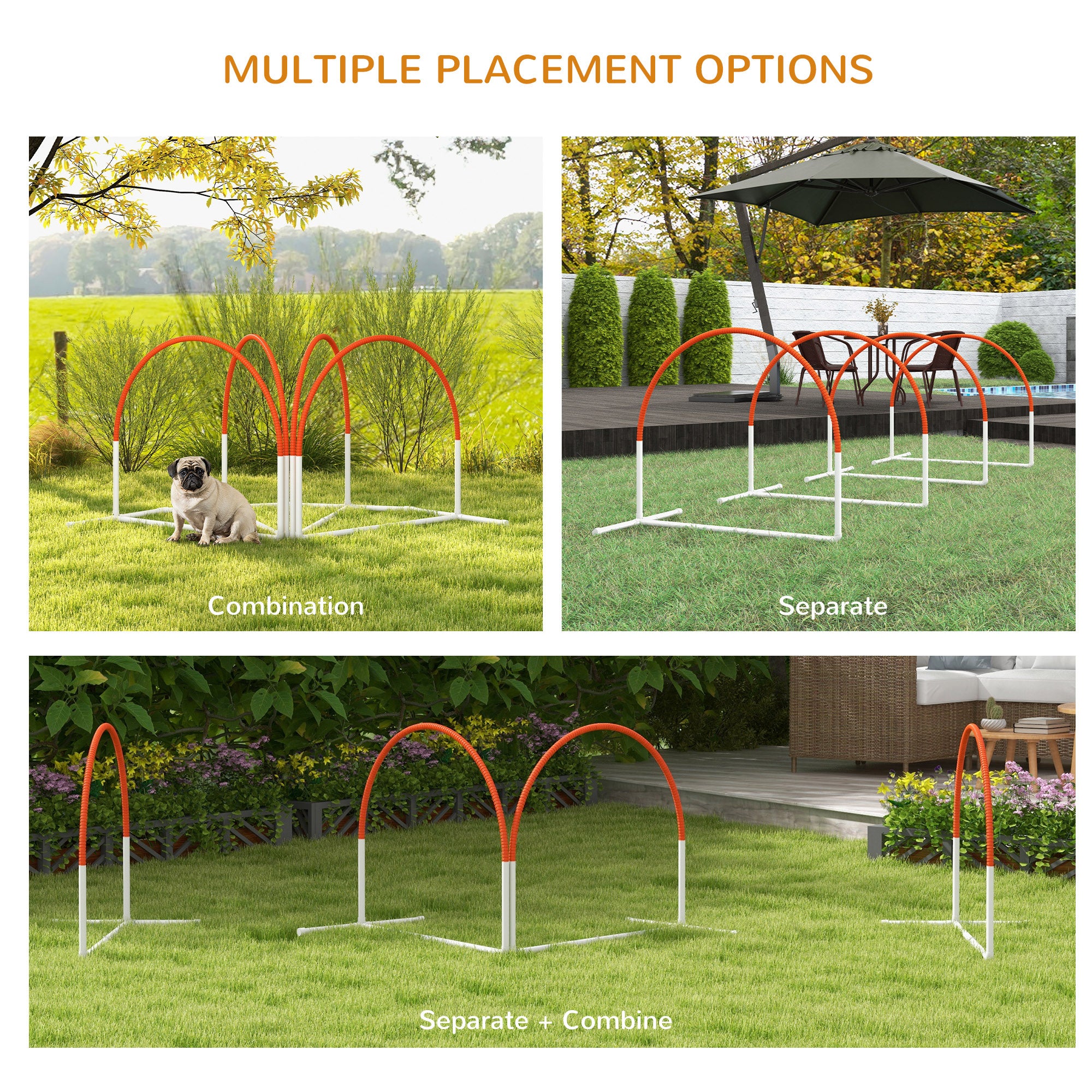 PawHut Dog Agility Equipment Set, Dog Agility Training Equipment for Dogs w/ Oxford Carry Bag, 4 PCS Weave Poles Orange - North Peak Garden Furniture