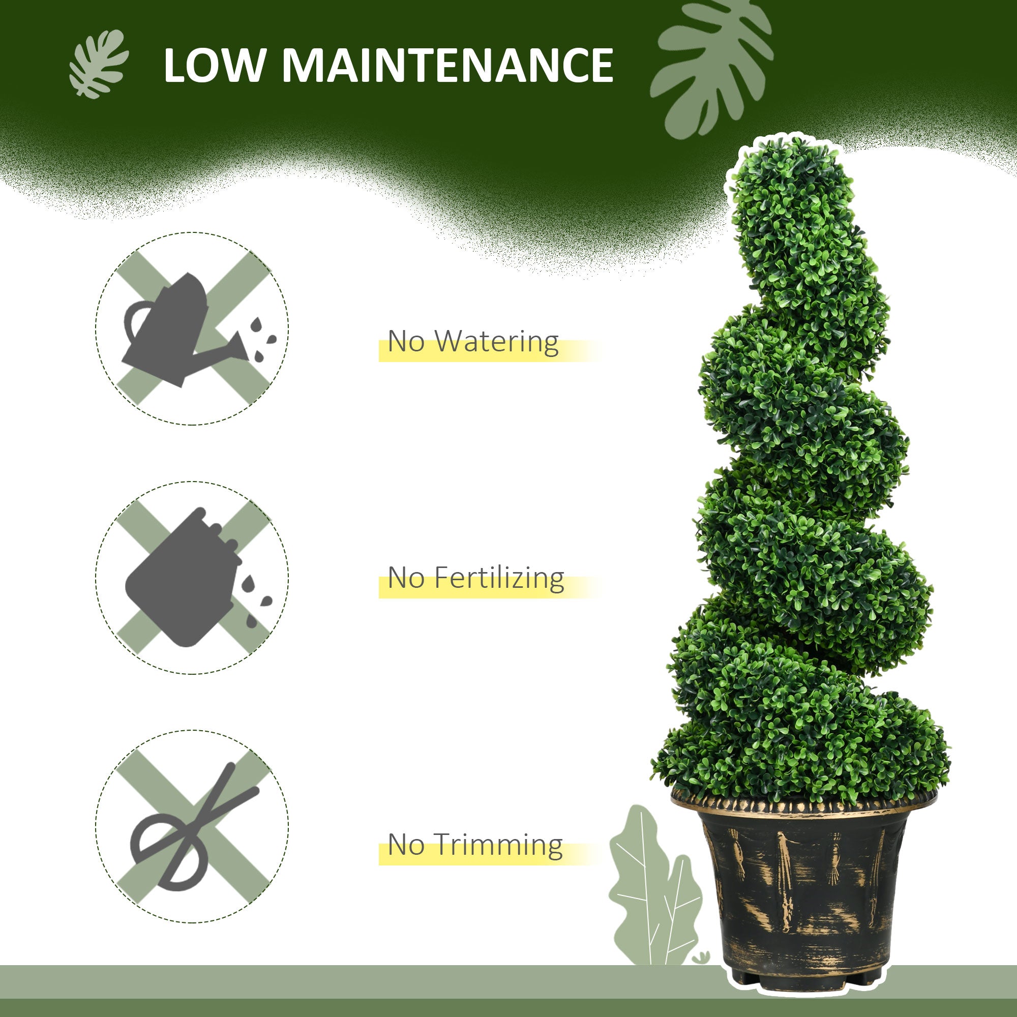 HOMCOM Set of 2 Artificial Plants, Topiary Spiral Boxwood Trees with Pot, for Home Indoor Outdoor Decor, 90cm - North Peak Garden Furniture
