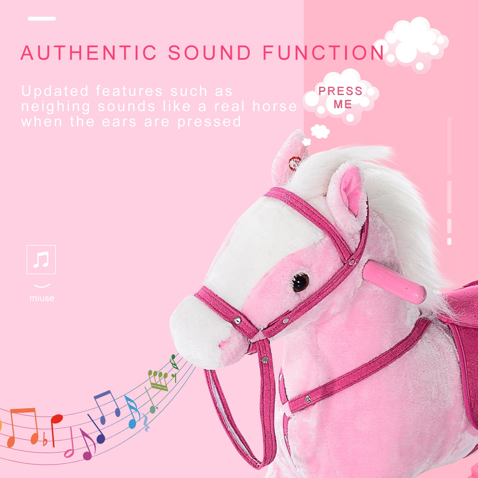 HOMCOM Baby Rocking Horse Plush Ride on Animals Rocker with Sound Handle Grip for Kids 3-6 Years - Pink - North Peak Garden Furniture
