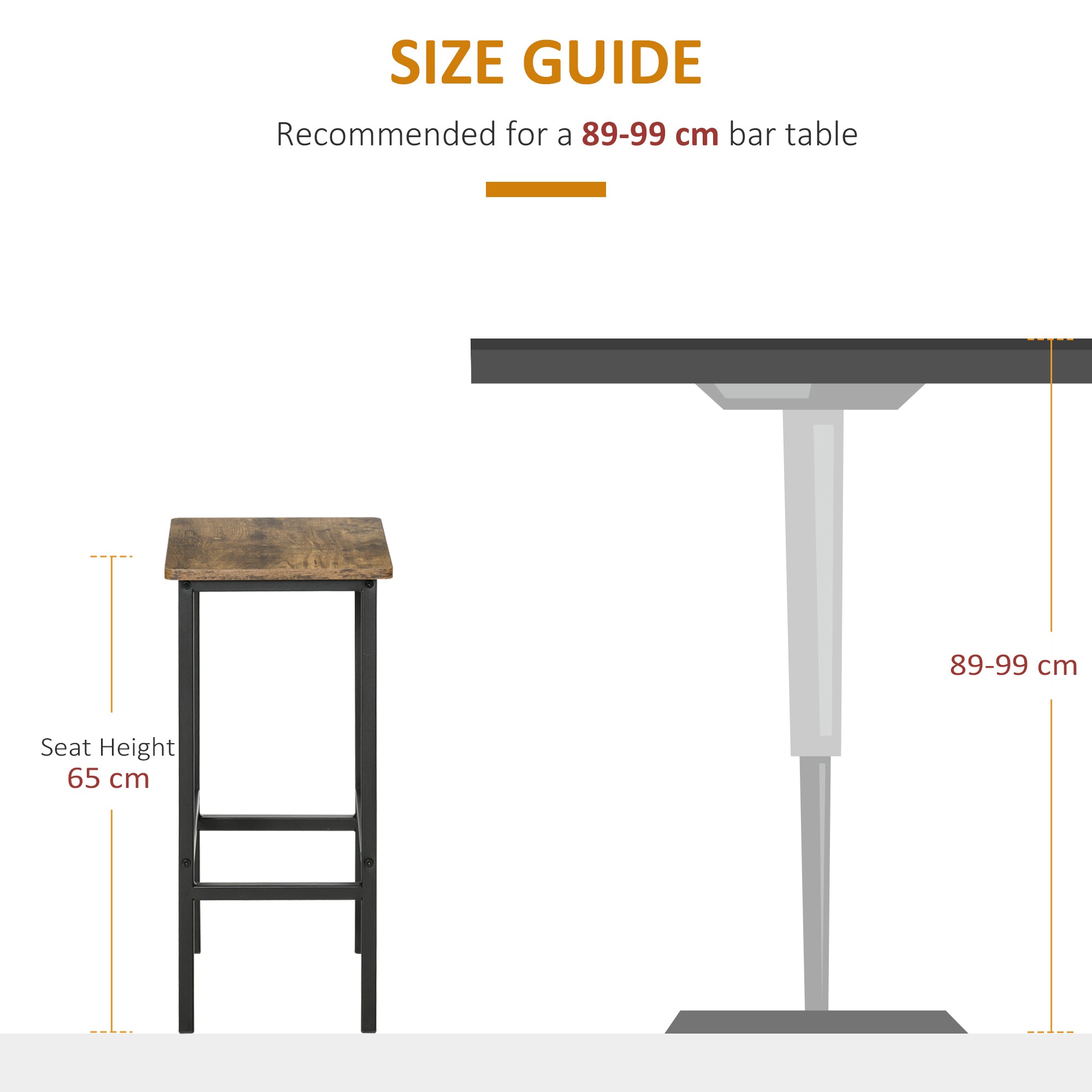 HOMCOM Industrial Bar Stools, Set of 2 Kitchen Breakfast Bar Chairs with Footrest, Counter Height Island Stools for Dining Area, Home Pub, Rustic Brown - North Peak Garden Furniture
