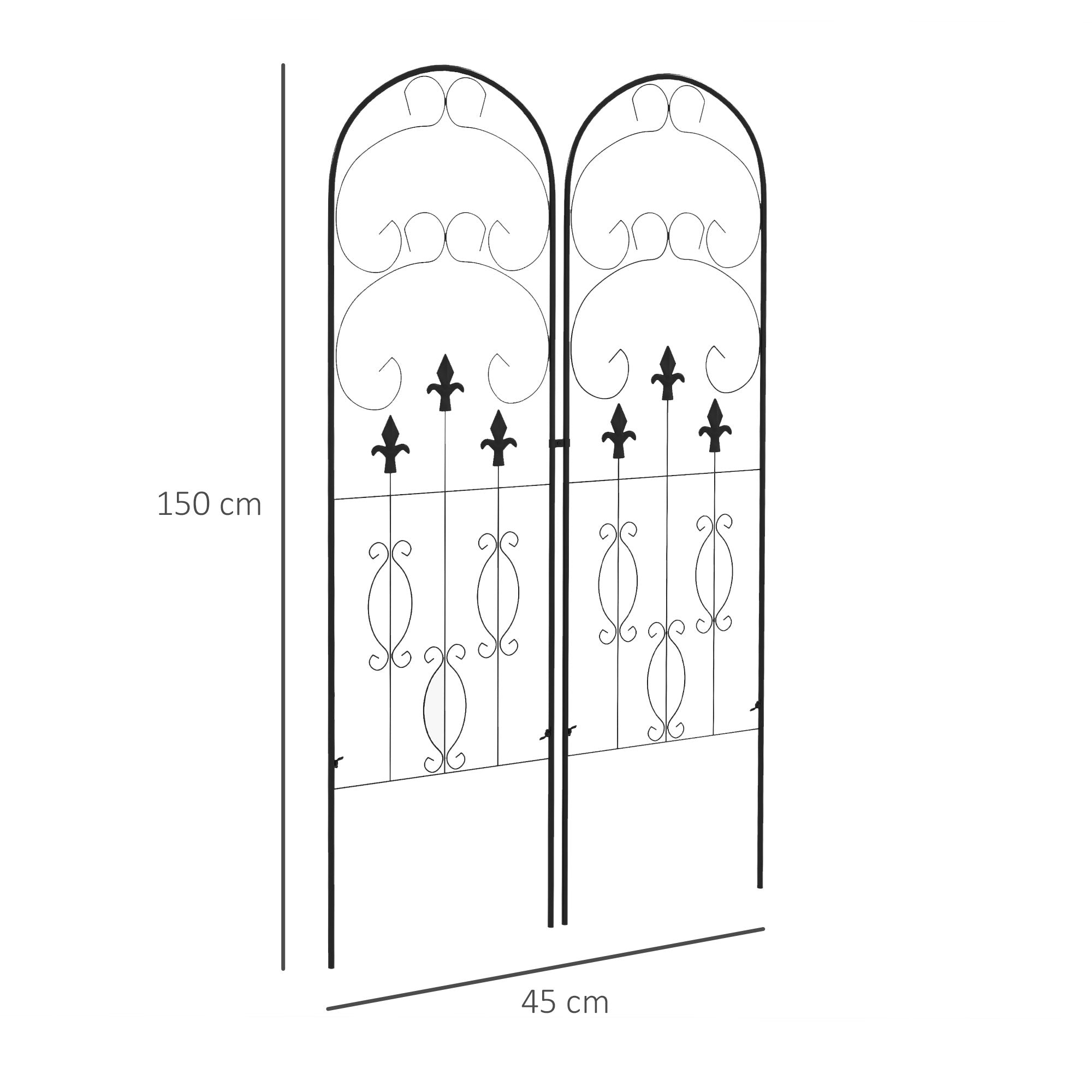 Outsunny Metal Trellis Set of 2, Garden Trellis for Climbing Plants Support Frames, Scrolls Design