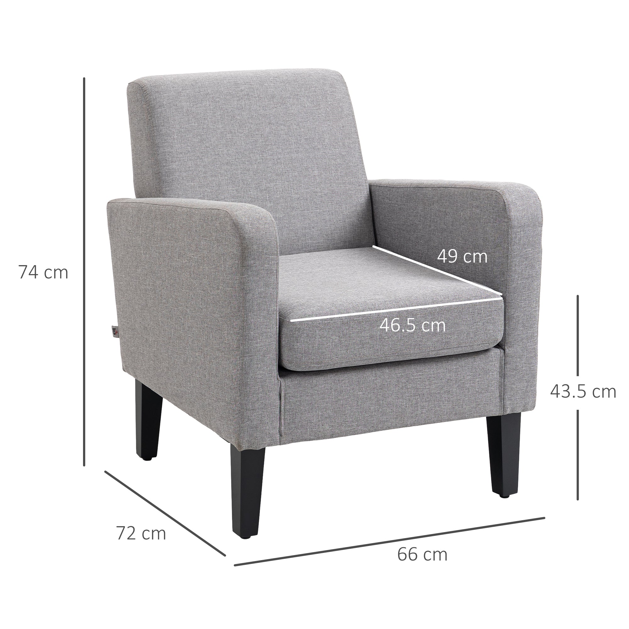 HOMCOM Linen-Look Boxy Armchair - Light Grey - North Peak Garden Furniture