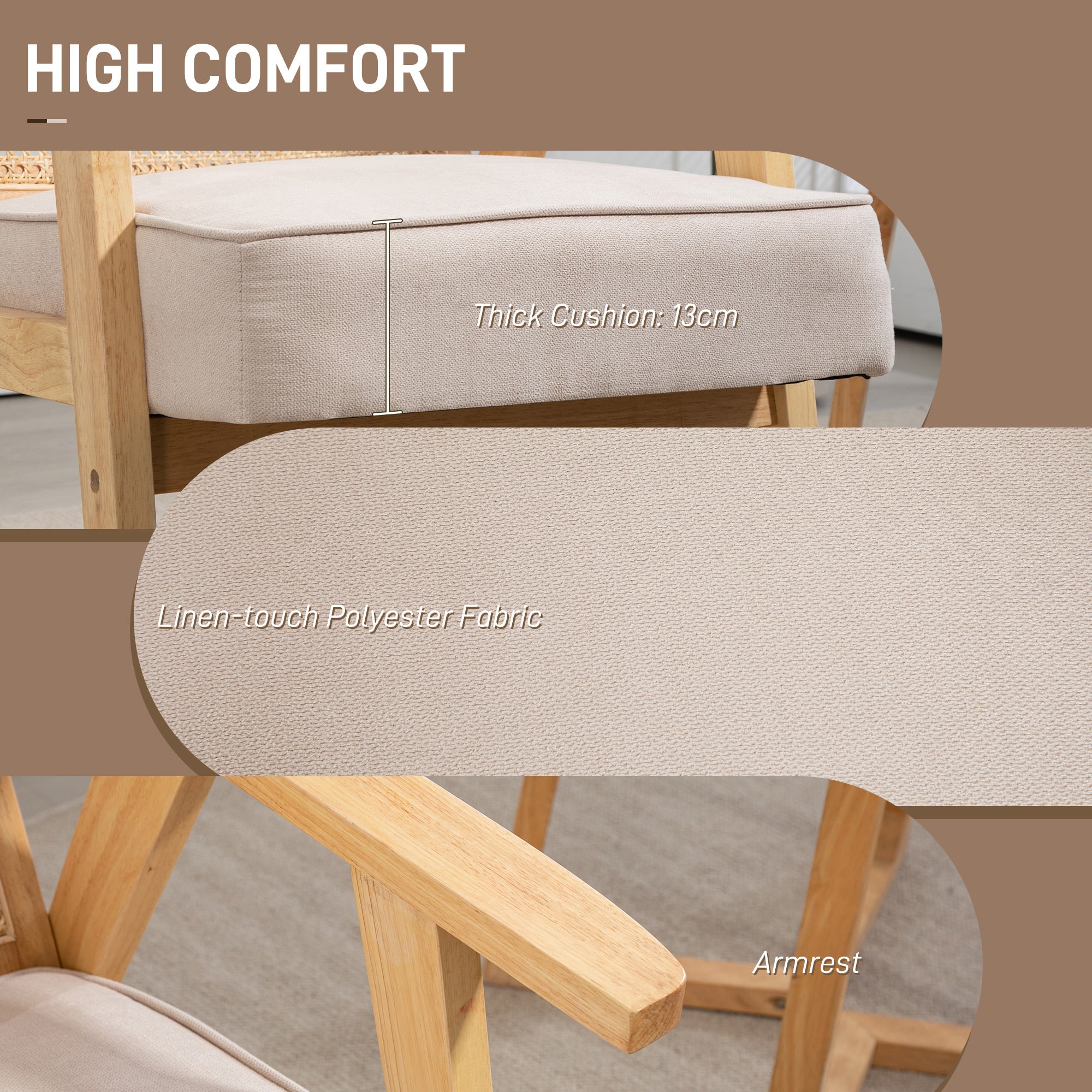 HOMCOM Wooden Rattan Weave Panel Accent Chair - Natural Finish - North Peak Garden Furniture