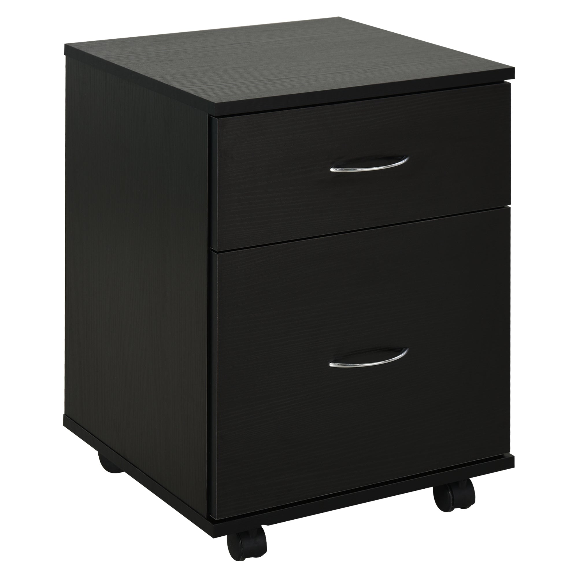 HOMCOM Two Drawer Filing Cabinet with Wheels- Black Wood Grain - North Peak Garden Furniture