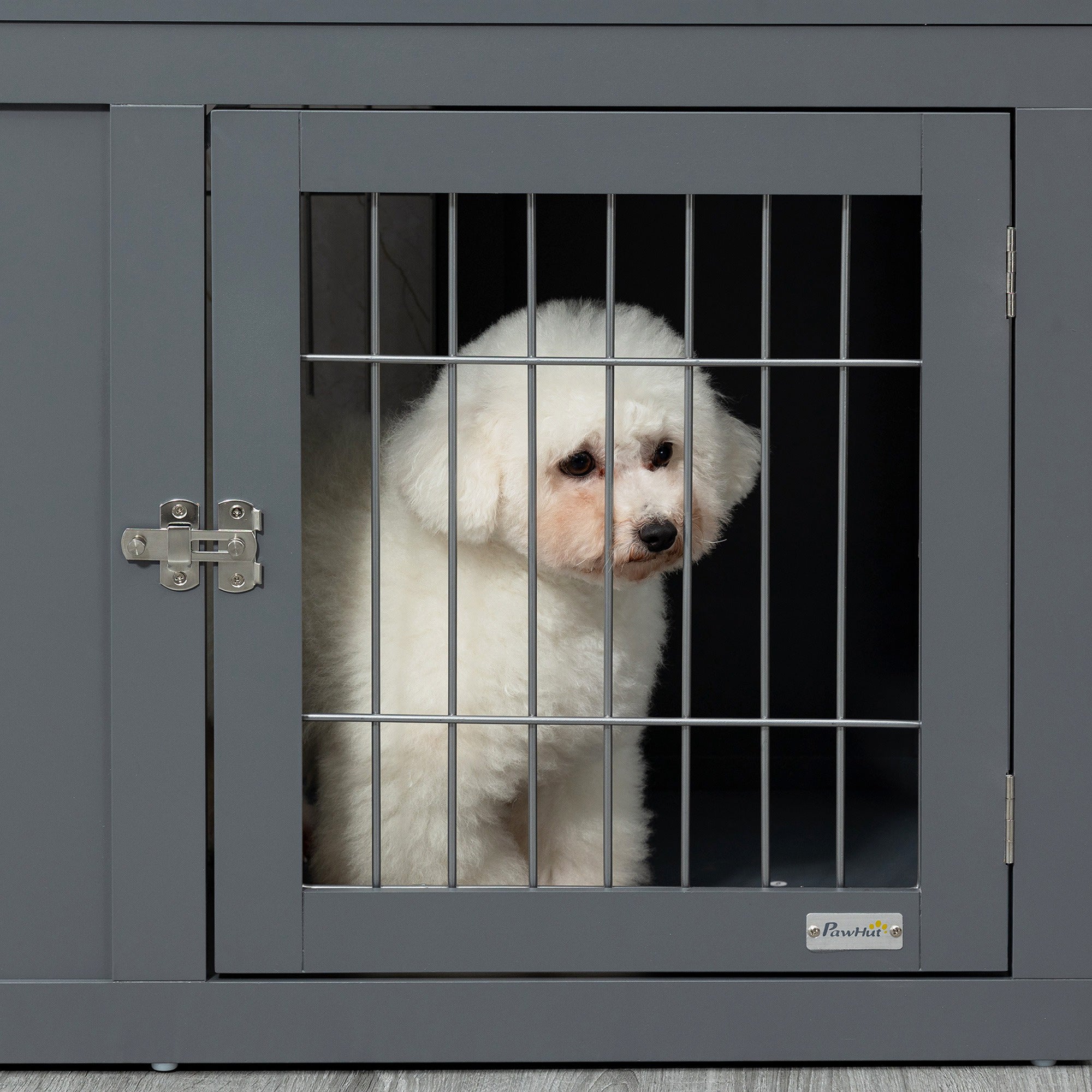PawHut Furniture Style Dog Crate for Small and Medium Dogs, End Table Pet Cage with Two Lockable Doors - Grey - North Peak Garden Furniture