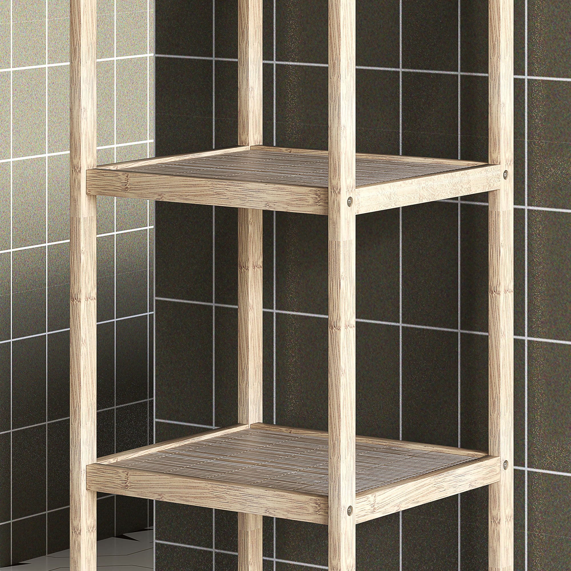 HOMCOM 4-Tier Bamboo Bathroom Storage Shelves, Freestanding Storage Shelving Unit, Multifunctional Display Plants Stand Shelf Rack Organiser, Natural - North Peak Garden Furniture