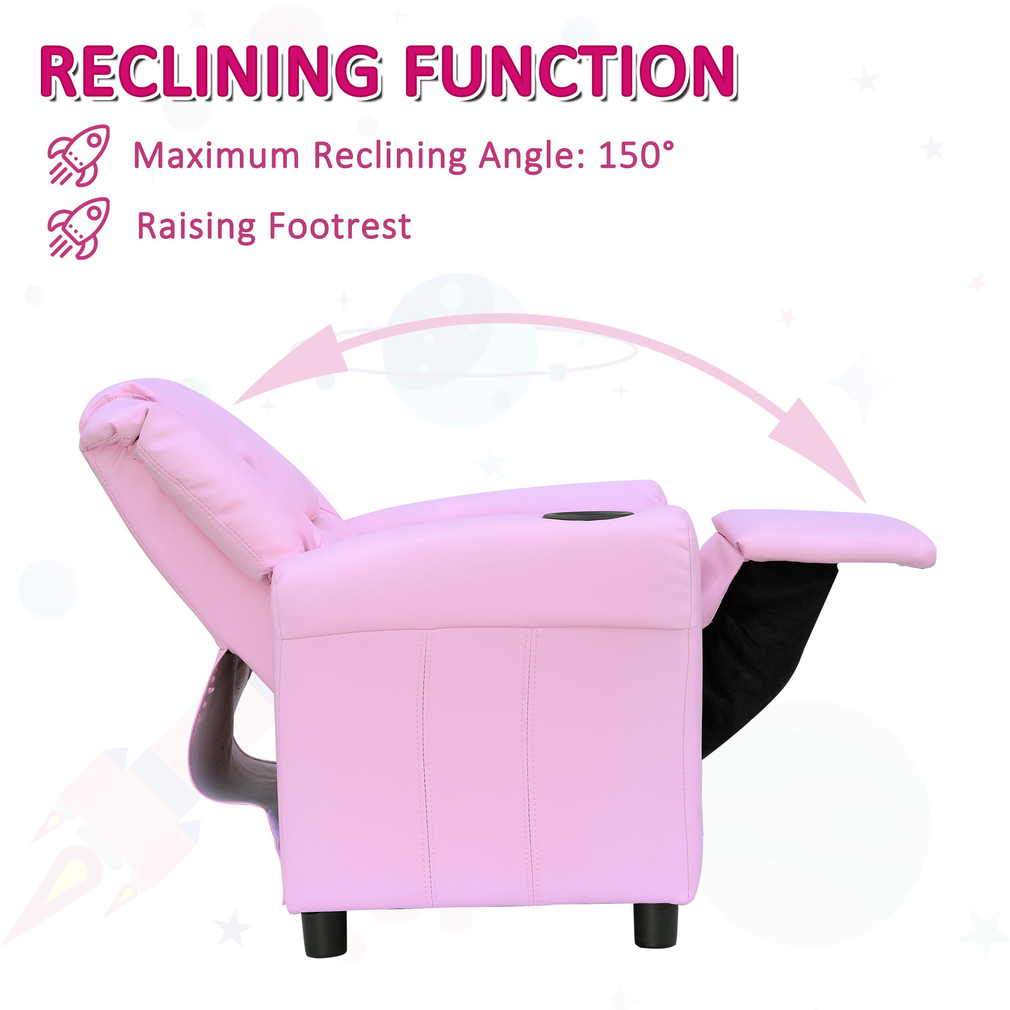 HOMCOM Kids Recliner Chair, PU Leather with Adjustable Backrest, Footrest, Padded Headrest, Pink - North Peak Garden Furniture