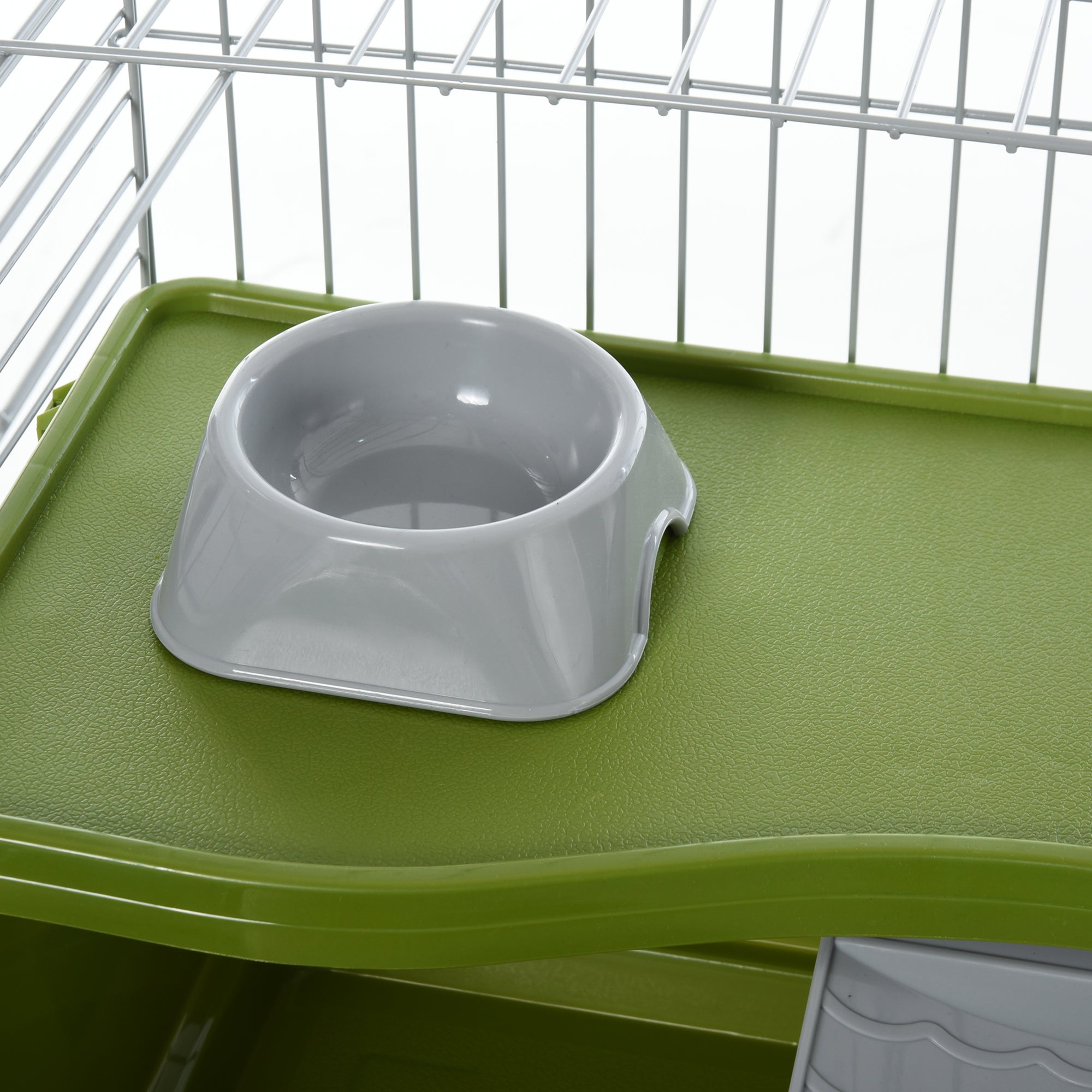 PawHut Small Animal Cage Rabbit Guinea Pigs Chinchillas Cage w/ Wheels Water Bottle Food Dish Platform Ramp 89 x 44 x 43 cm Green - North Peak Garden Furniture