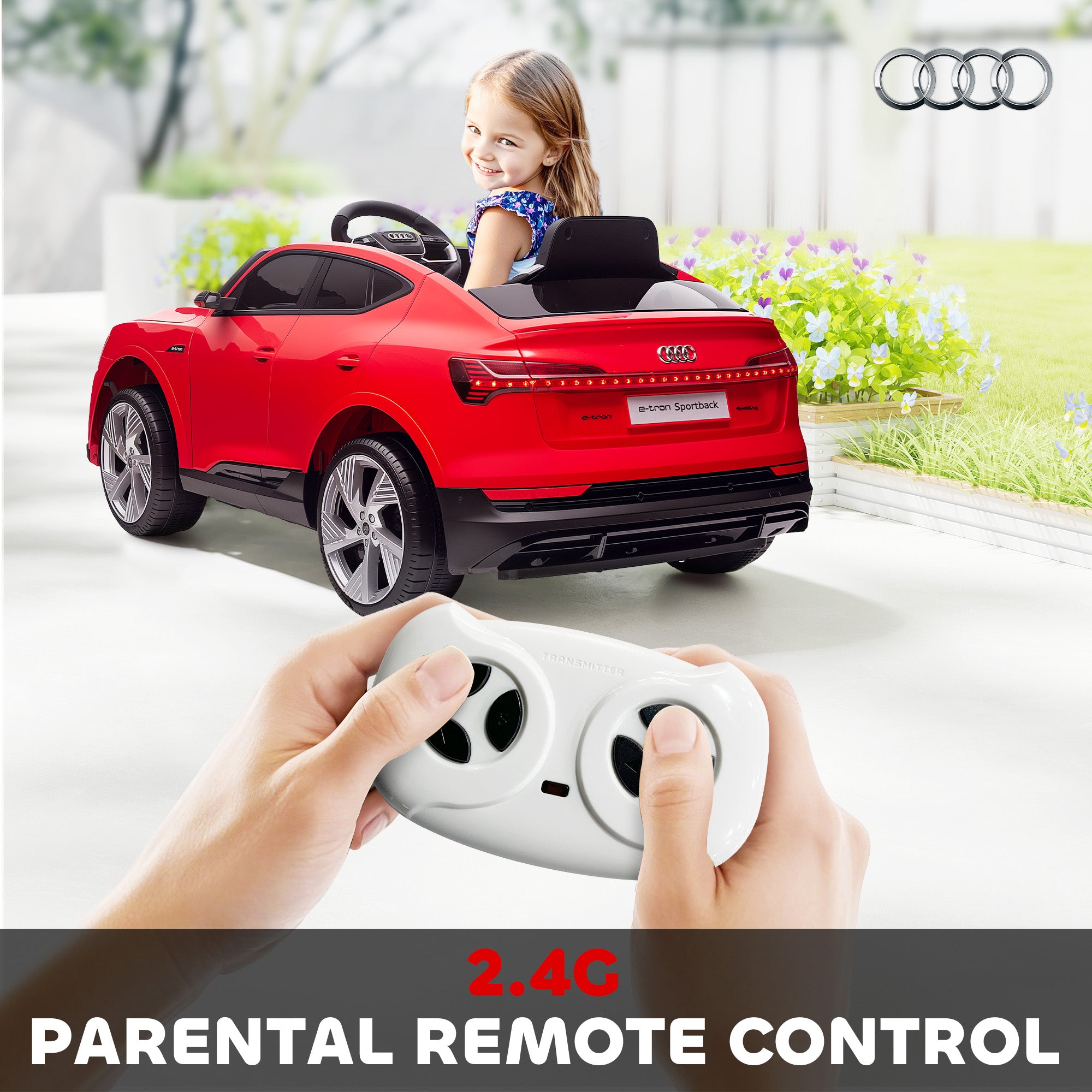 HOMCOM Audi E-tron Licensed 12V Kids Electric Ride On Car with Parental Remote Music Lights MP3 Suspension Wheels for 3-5 Years Red